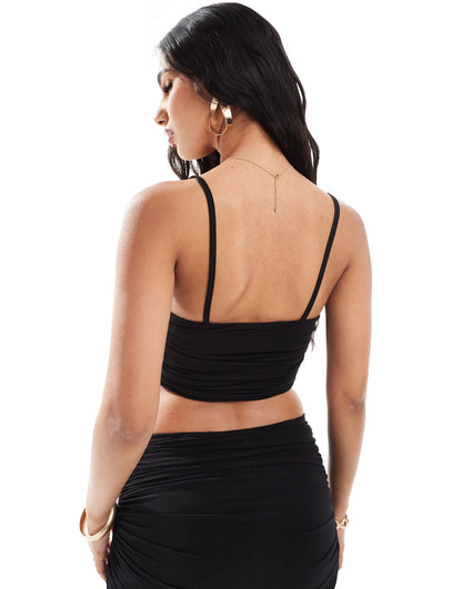 ASOS DESIGN co-ord mesh ruched cami in black
