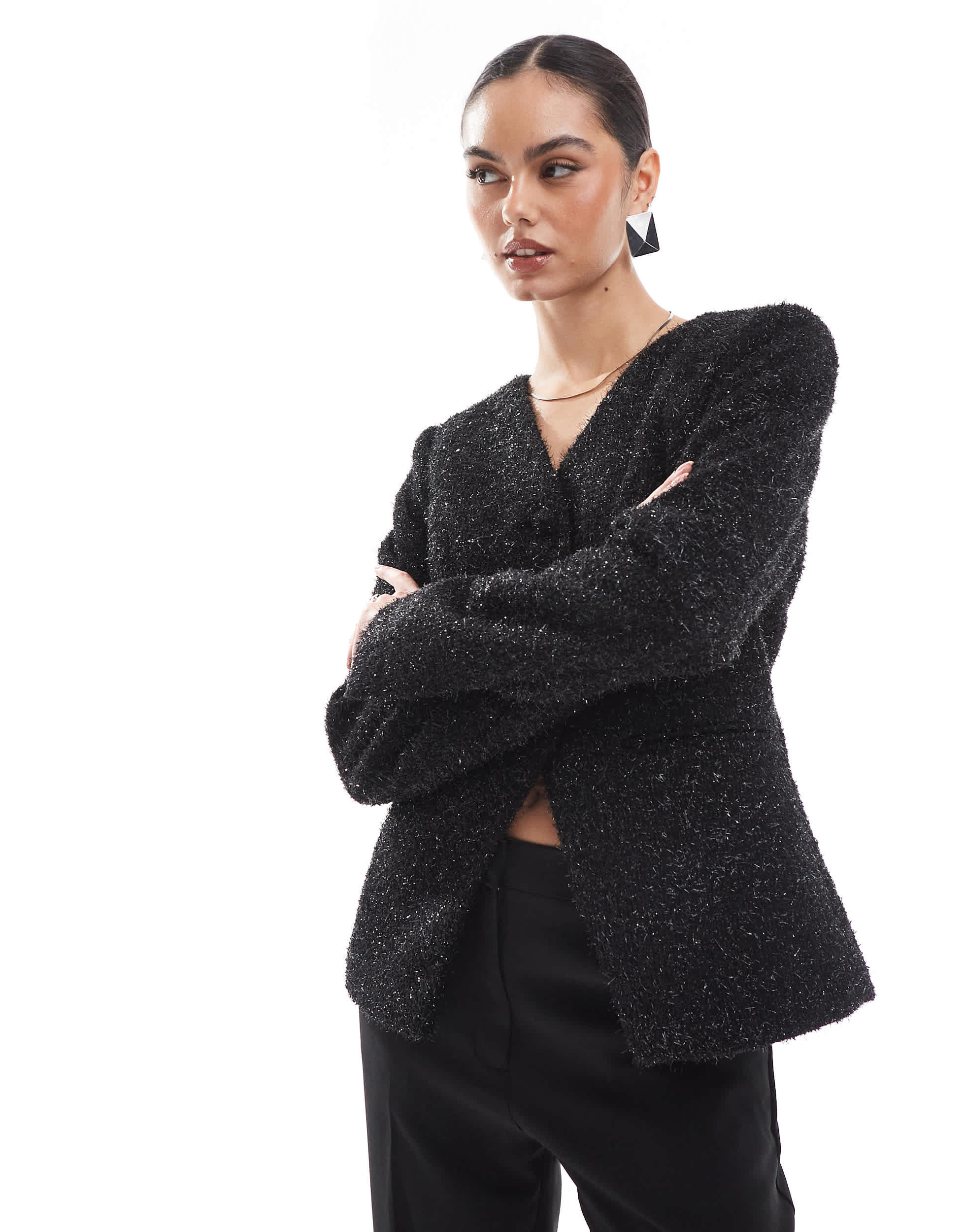 ASOS DESIGN sparkle boucle jacket in black
