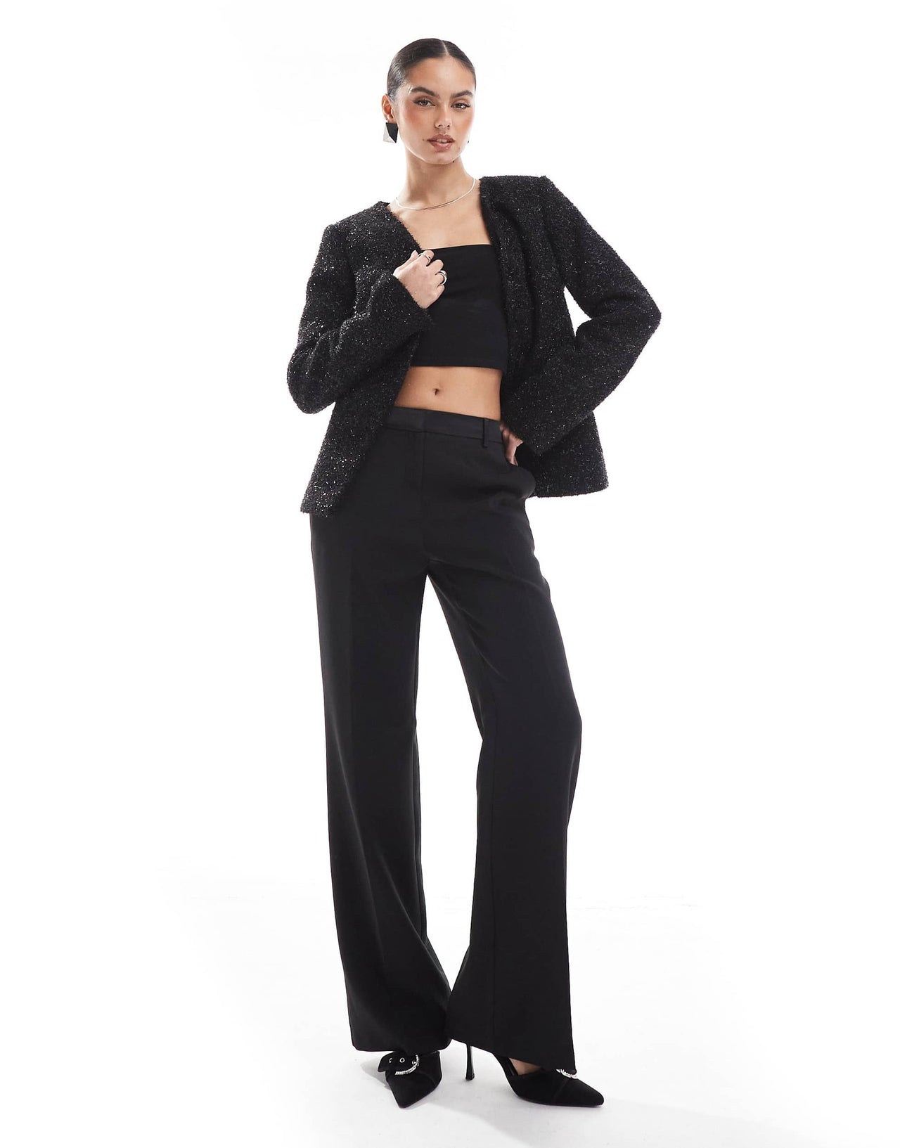 ASOS DESIGN sparkle boucle jacket in black