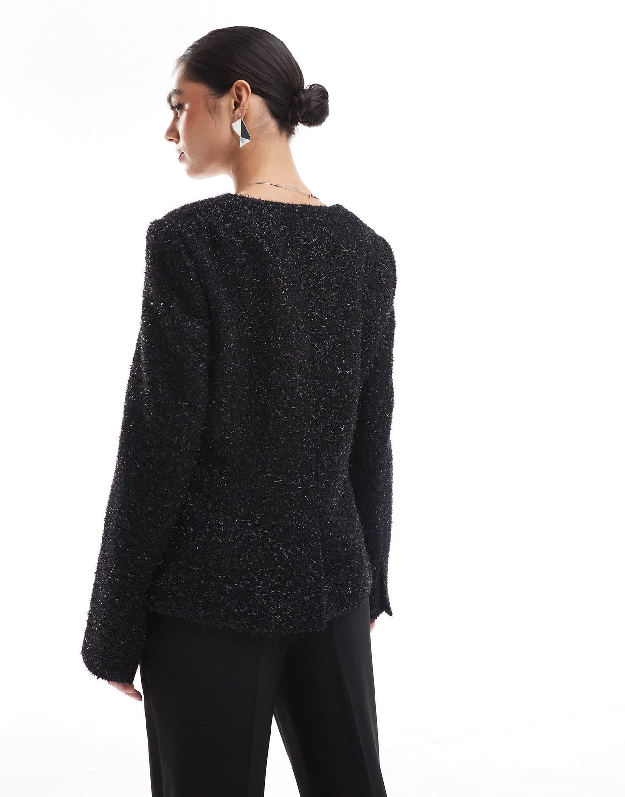 ASOS DESIGN sparkle boucle jacket in black