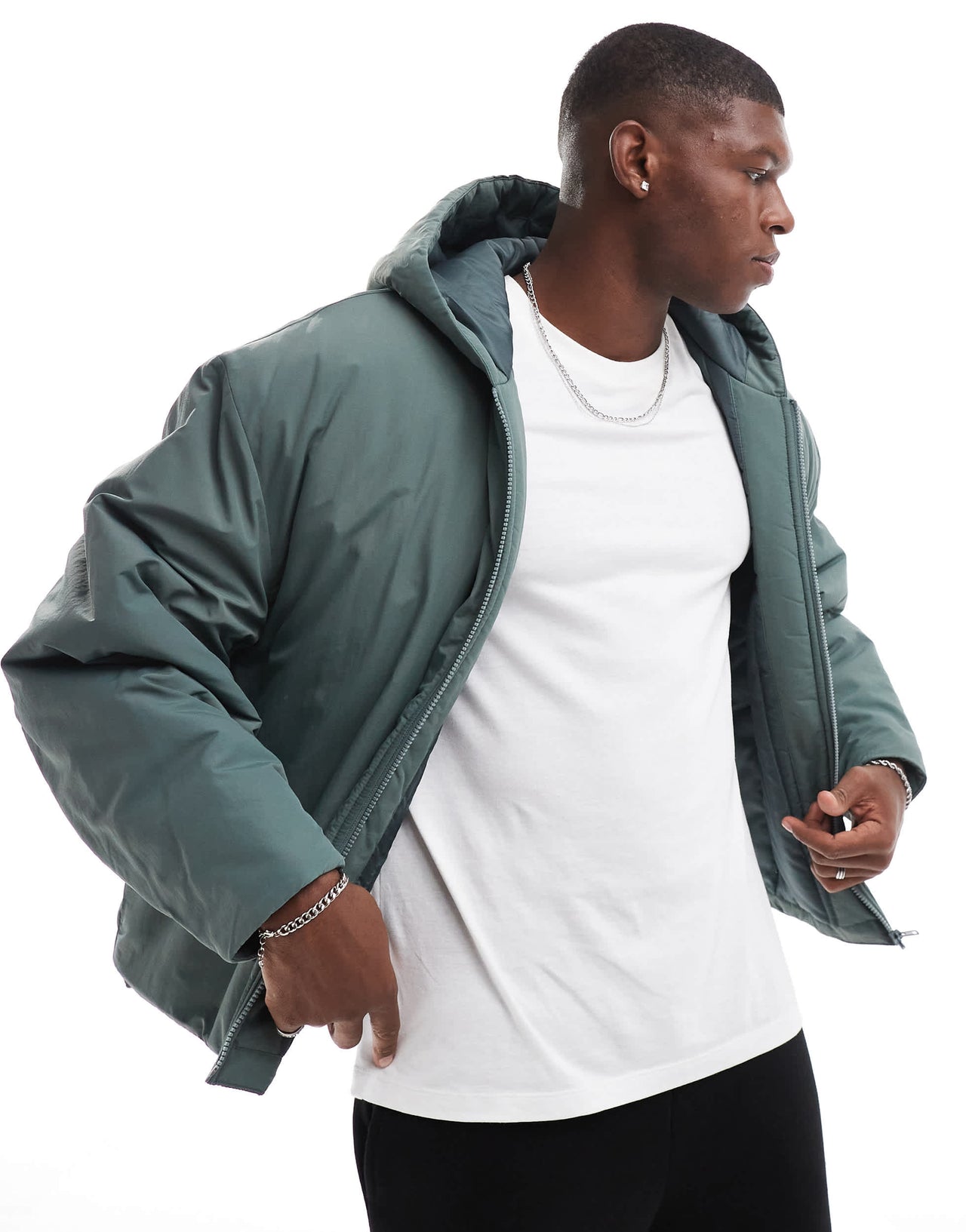 ASOS DESIGN oversized puffer jacket with hood in green