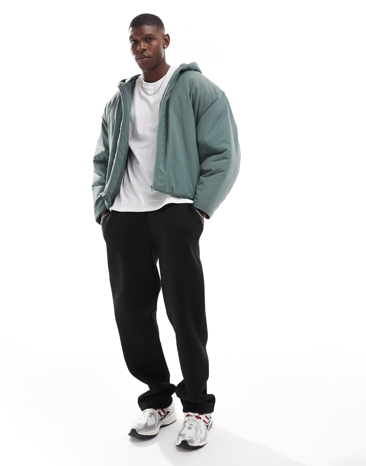 ASOS DESIGN oversized puffer jacket with hood in green