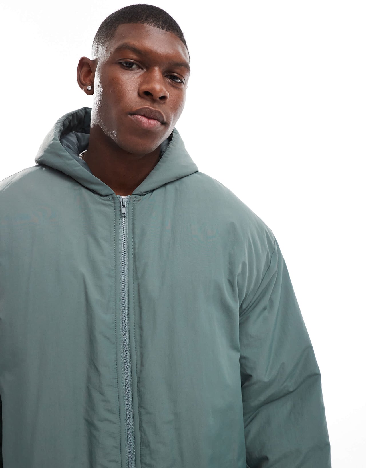 ASOS DESIGN oversized puffer jacket with hood in green
