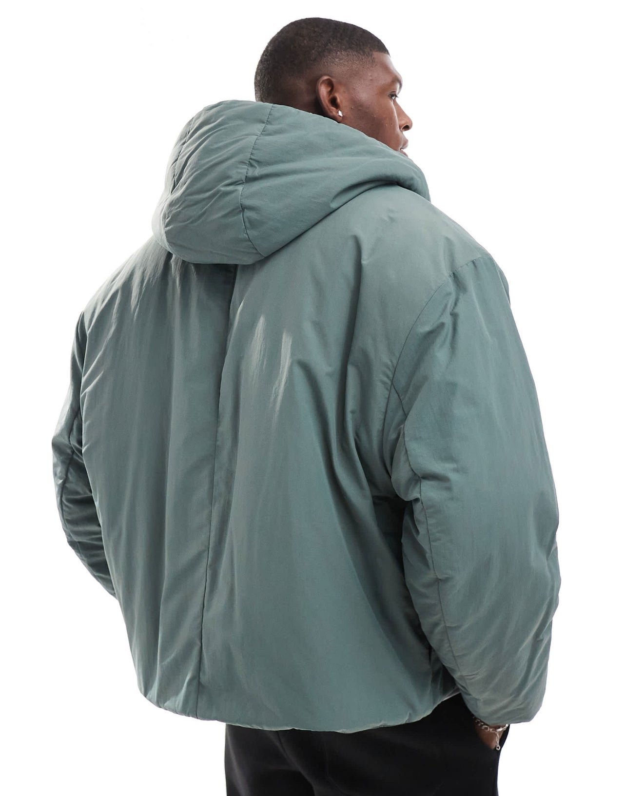 ASOS DESIGN oversized puffer jacket with hood in green