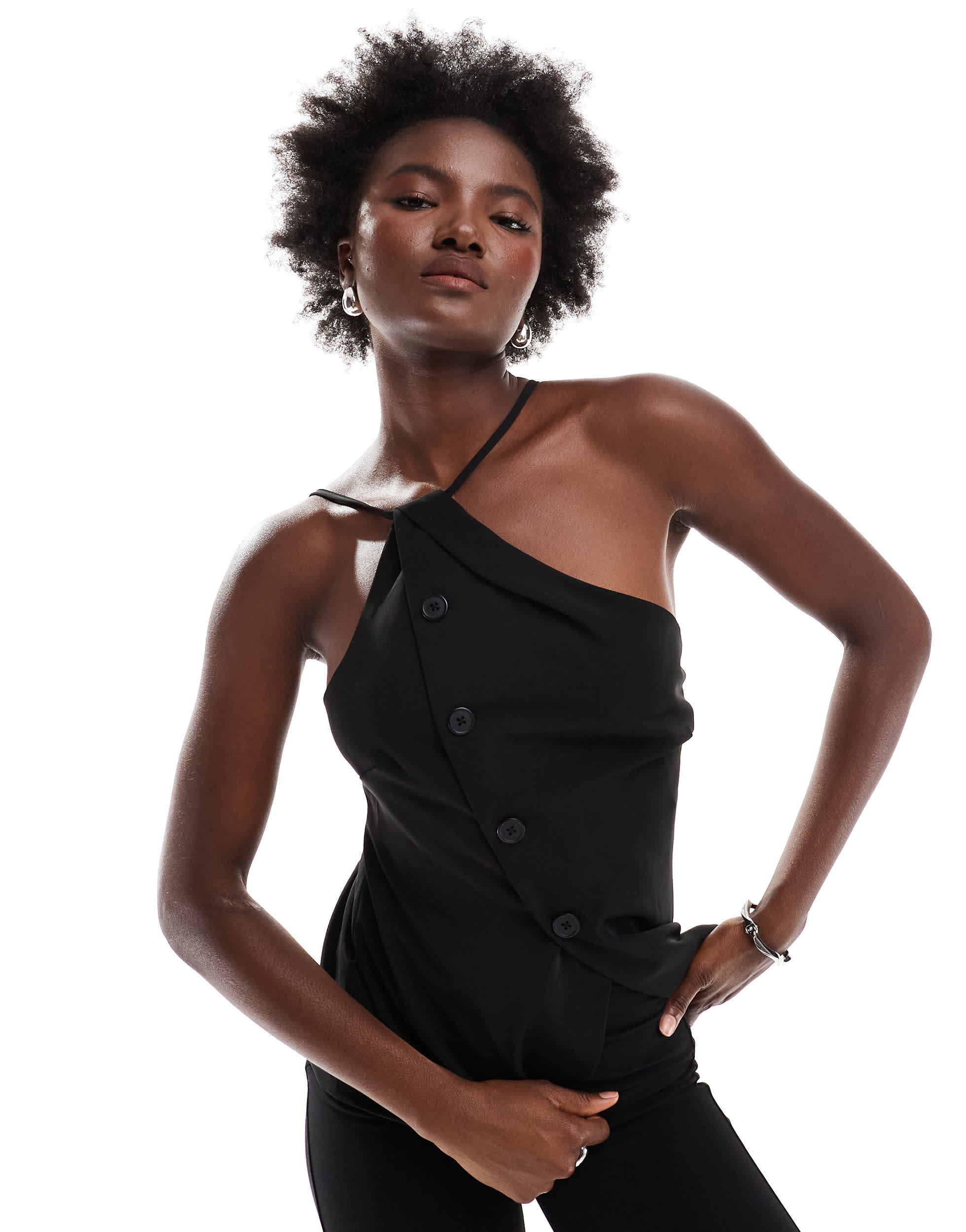 ASOS DESIGN satin asymmetric waistcoat in black