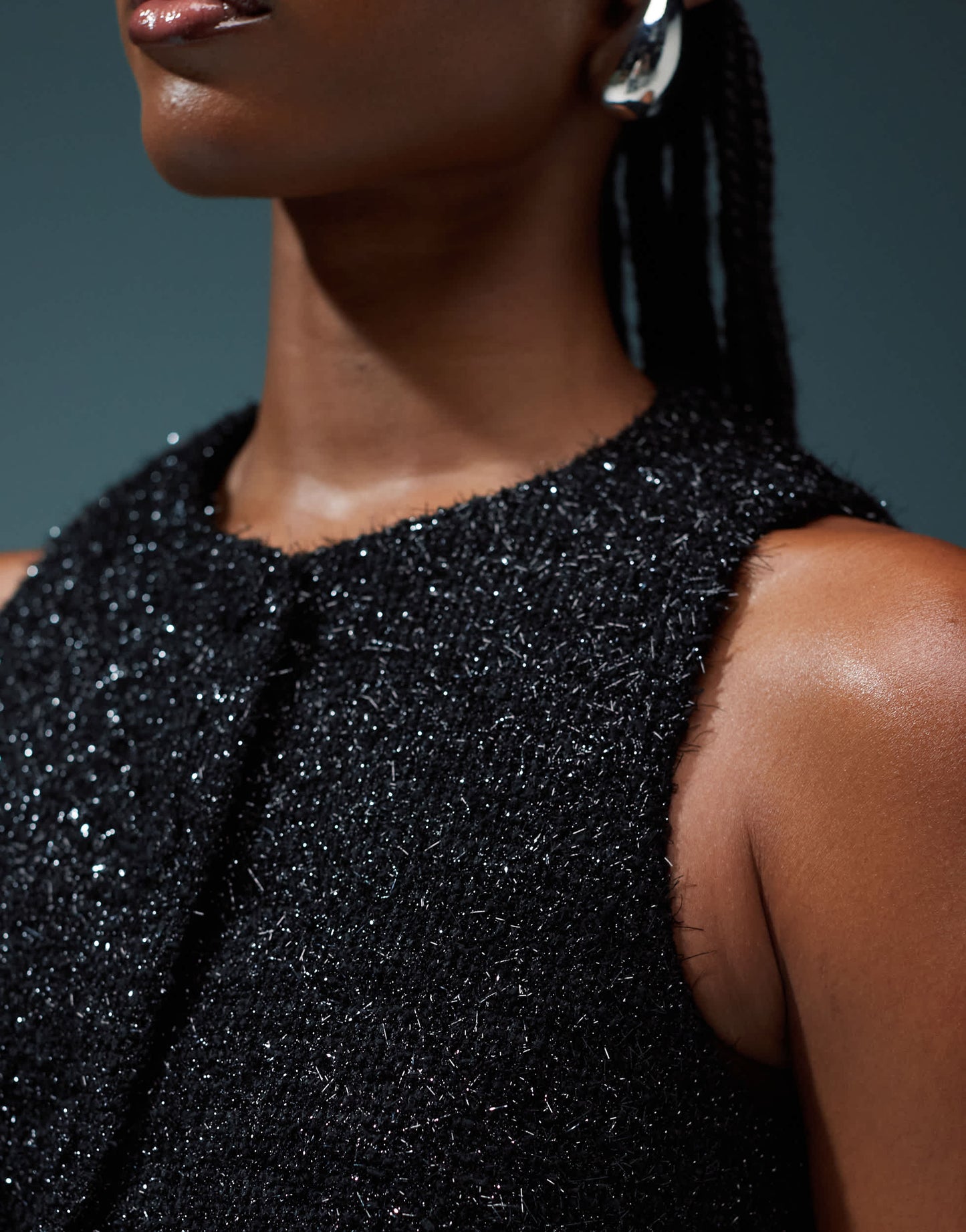 ASOS DESIGN sparkle boucle high neck waistcoat co-ord in black - BLACK