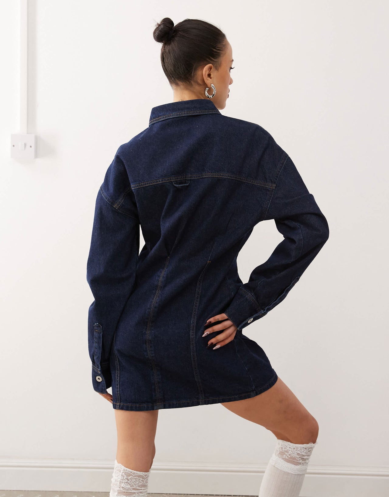 COLLUSION denim mini shirt dress in rinse wash