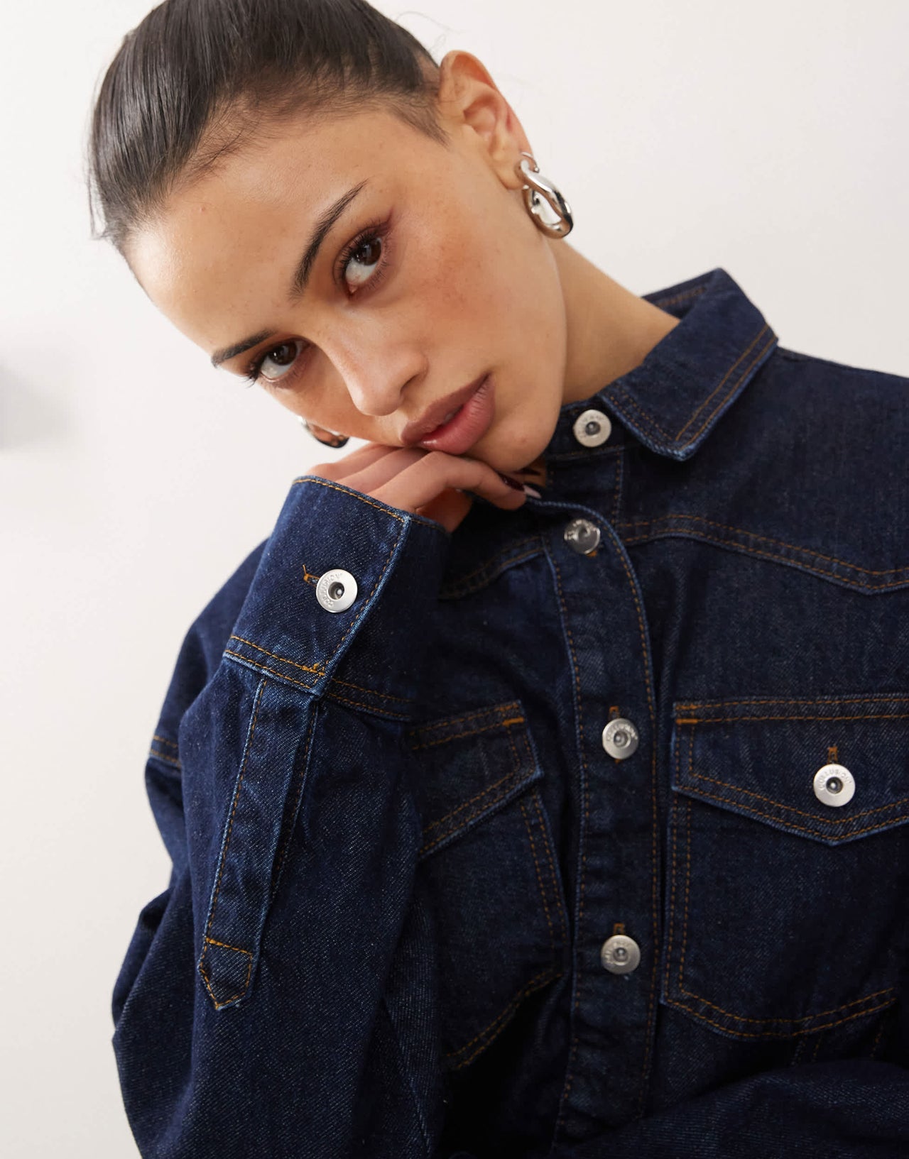 COLLUSION denim mini shirt dress in rinse wash