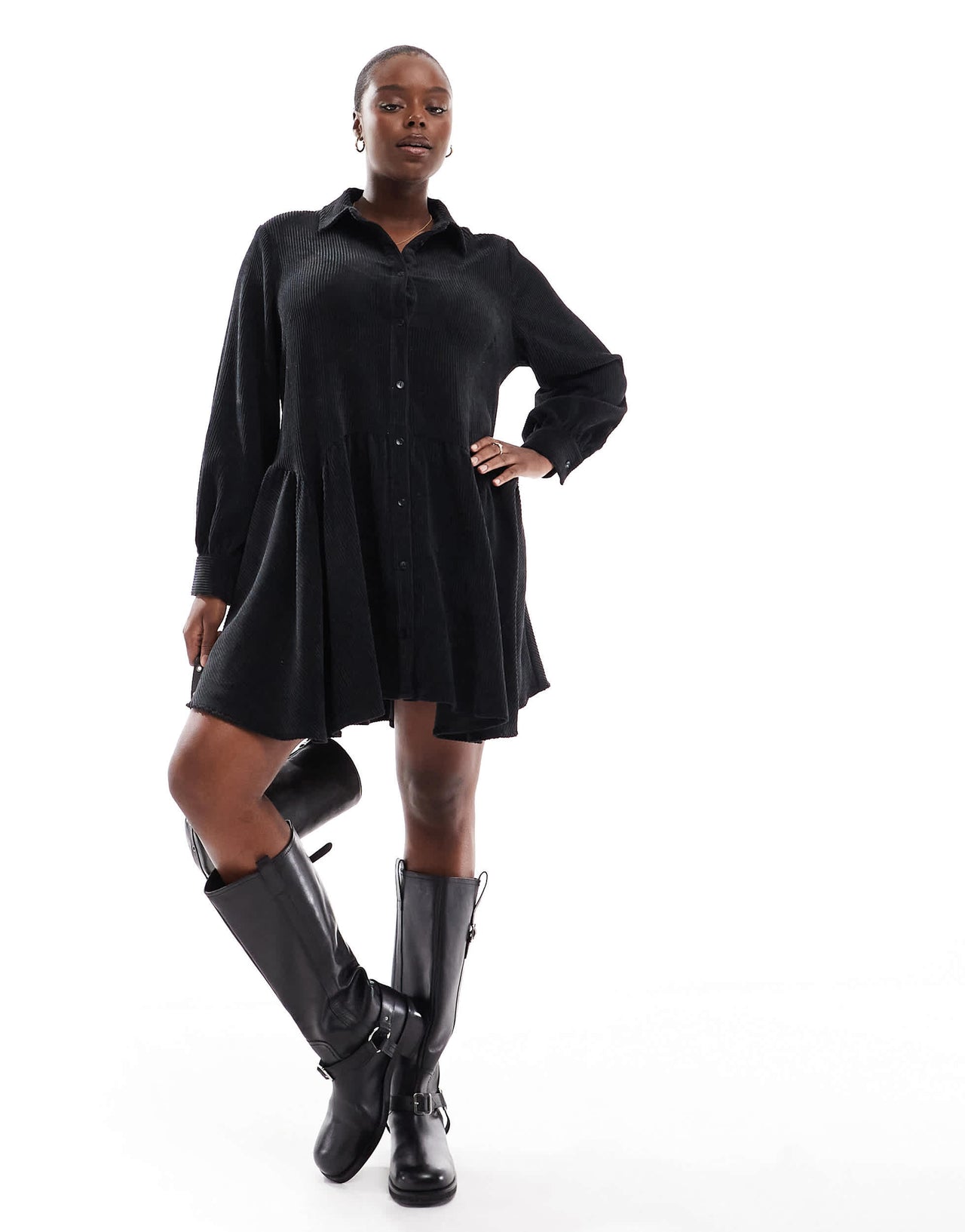 ASOS DESIGN Curve cord smock mini dress with peplum hem in black