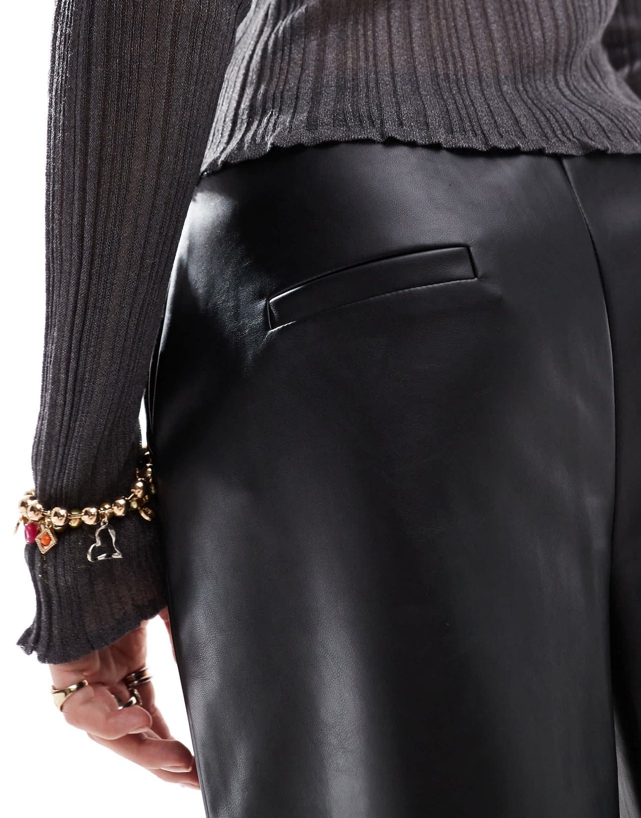 4th & Reckless leather look straight leg pull on trousers in black