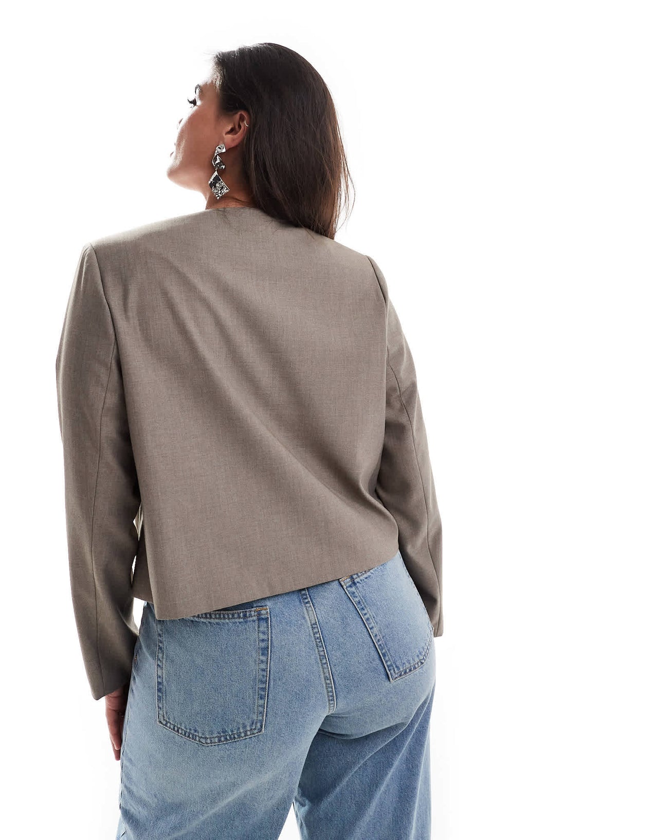 4th & Reckless Plus tailored gold button through jacket in taupe