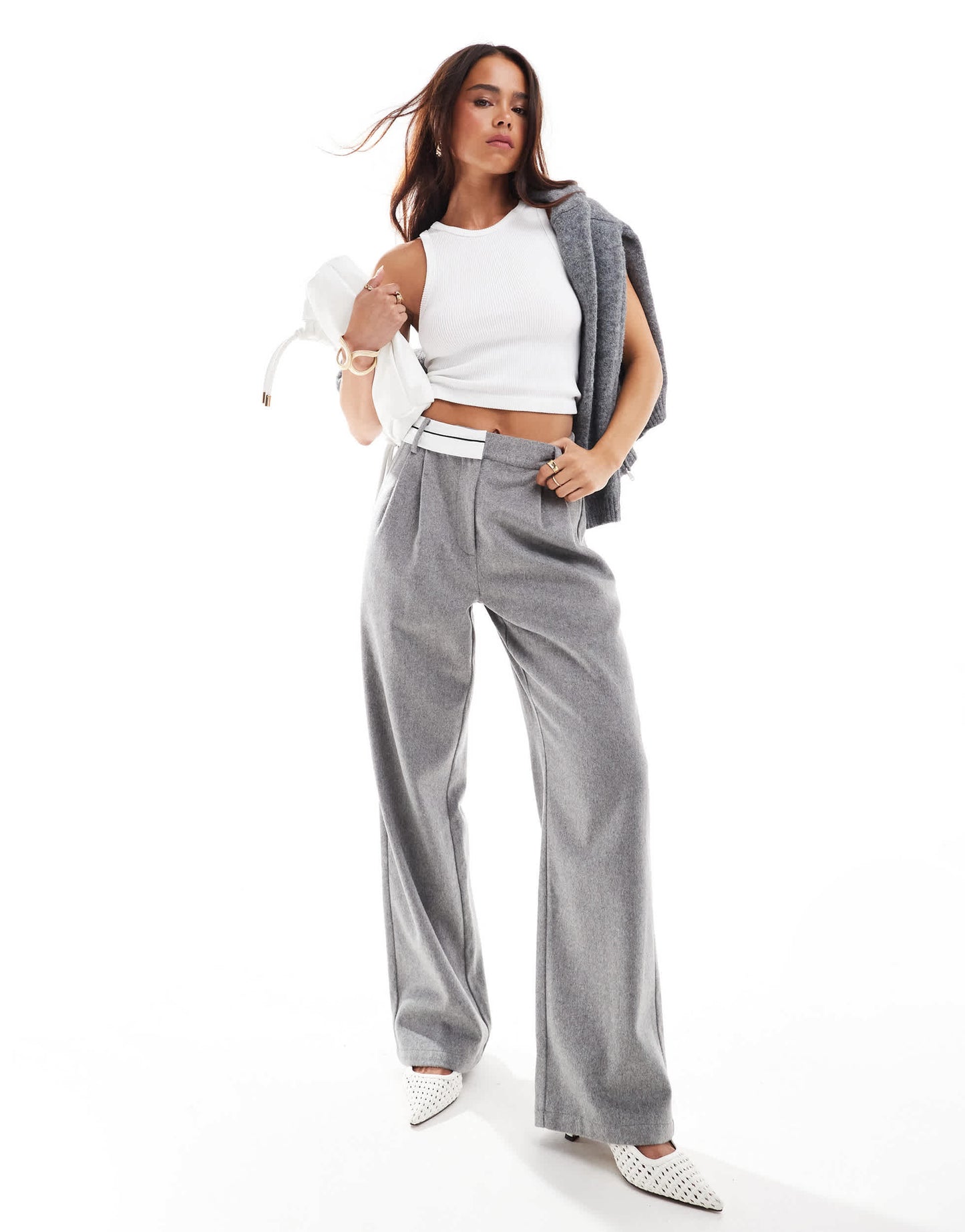 4th & Reckless wool blend tailored straight leg trousers in grey
