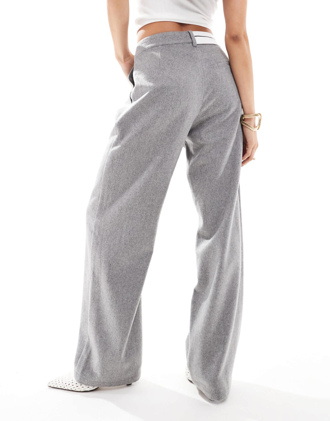 4th & Reckless wool blend tailored straight leg trousers in grey