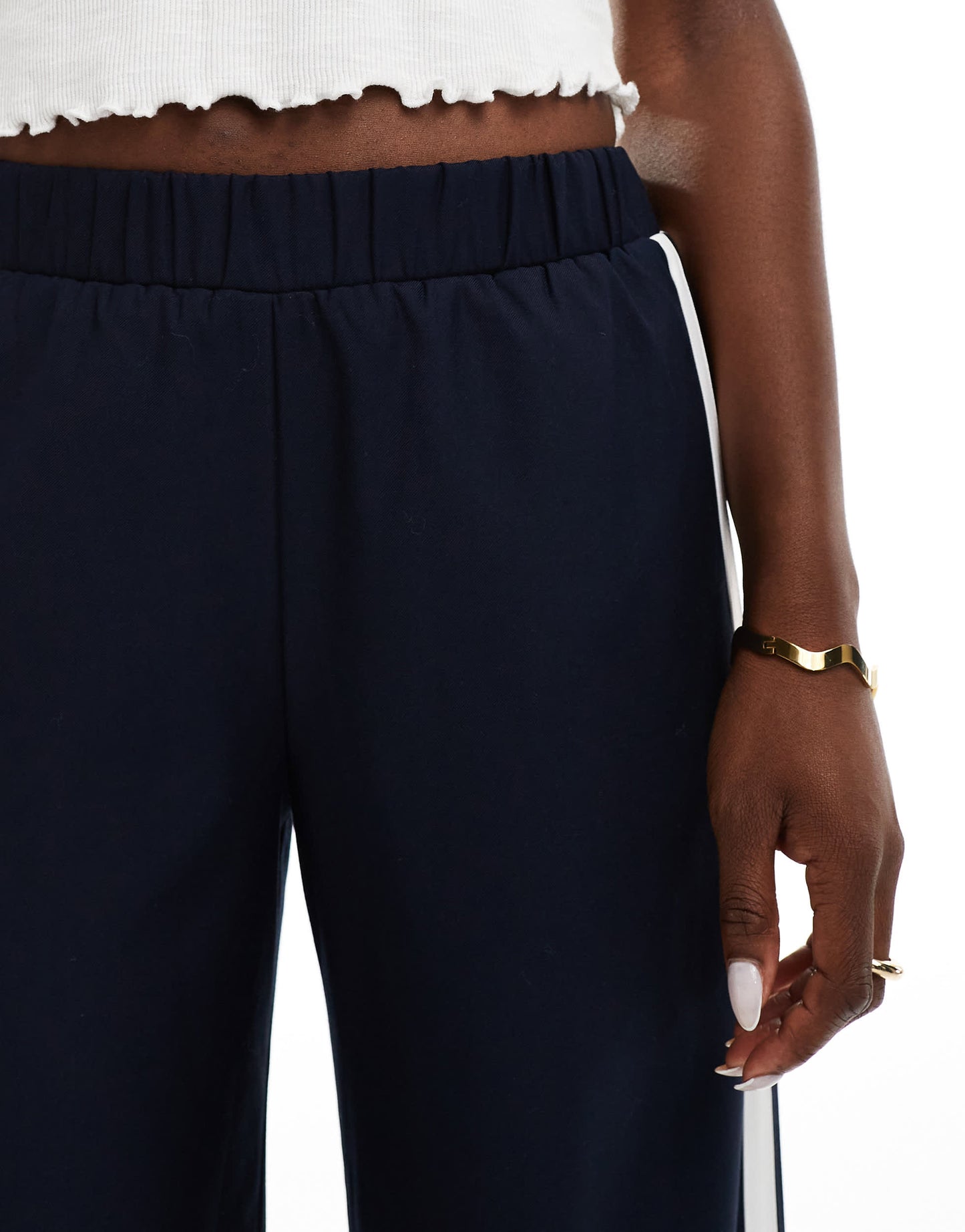 4th & Reckless wide leg tailored side stripe trousers in navy