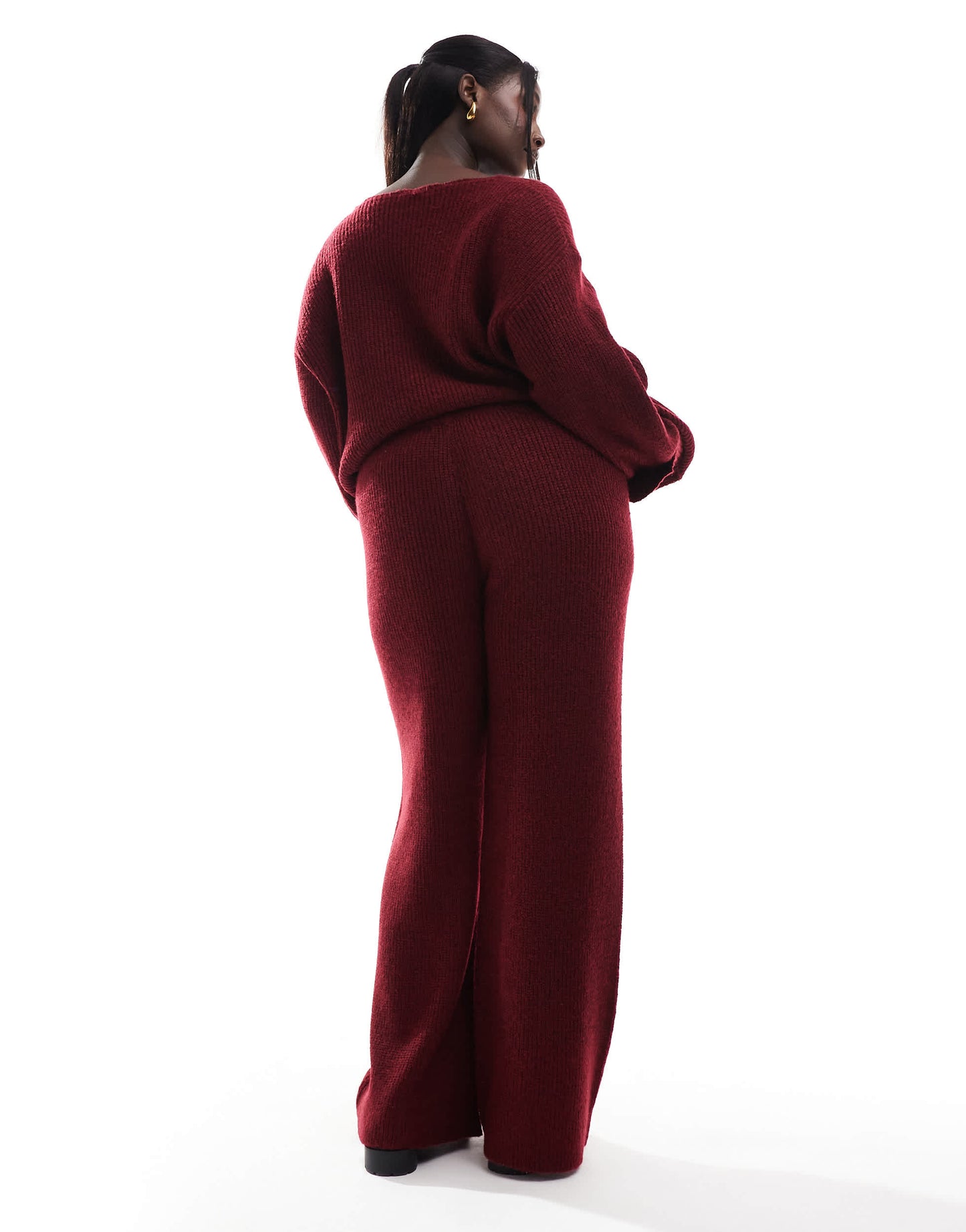 4th & Reckless Plus knitted wide leg trousers co-ord in burgundy
