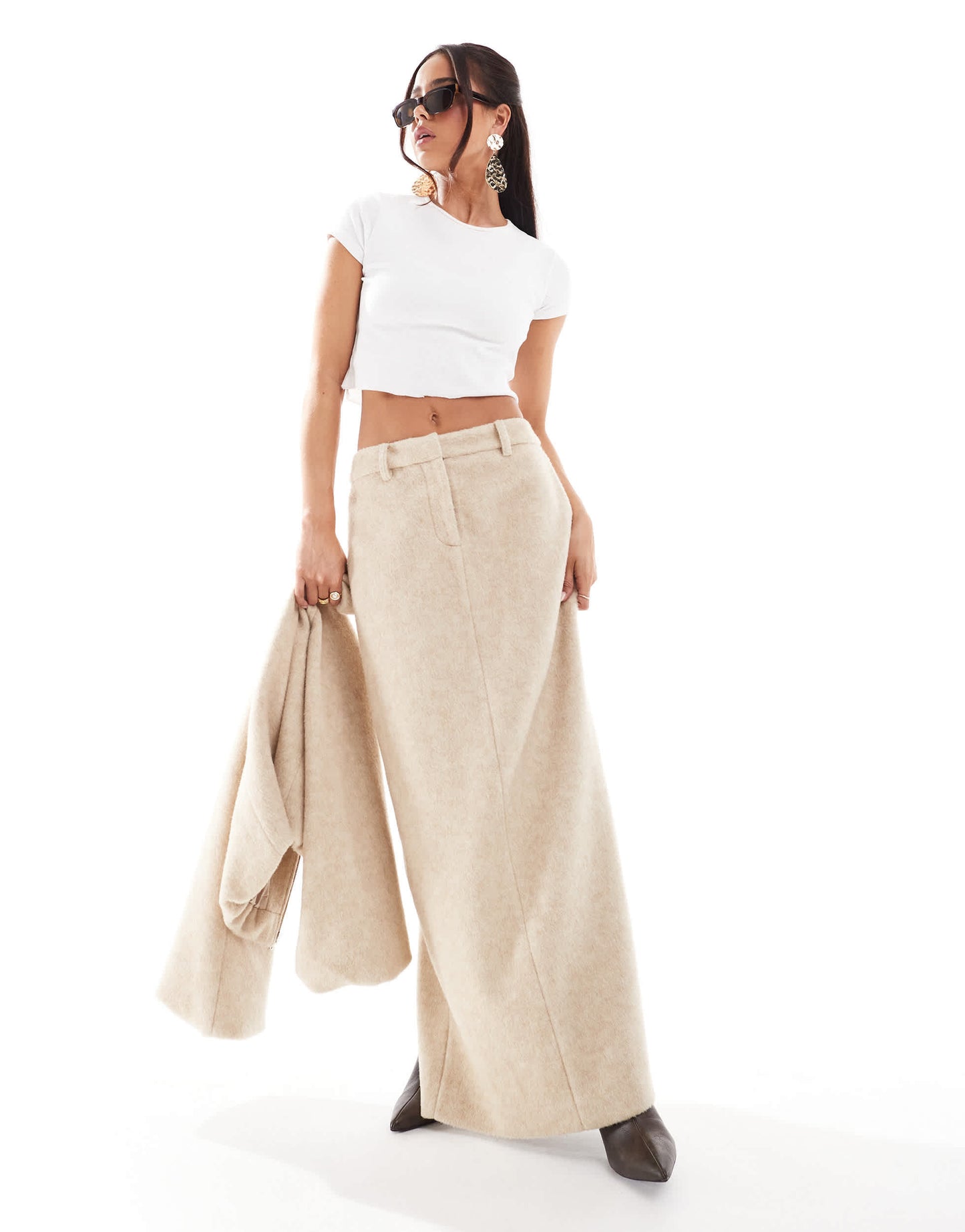 4th & Reckless wool maxi skirt co-ord in beige