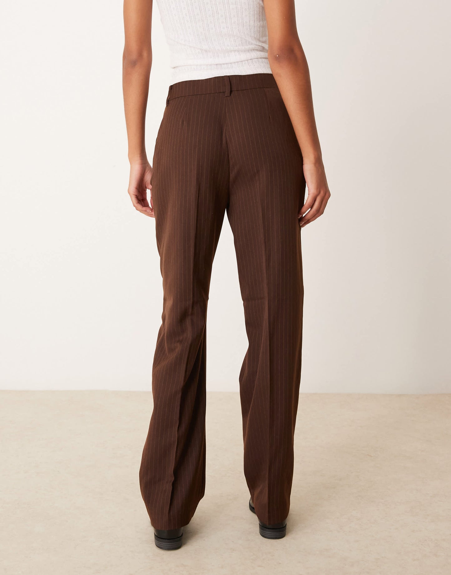 Vila mix and match tailored wide leg trouser in brown pin stripe