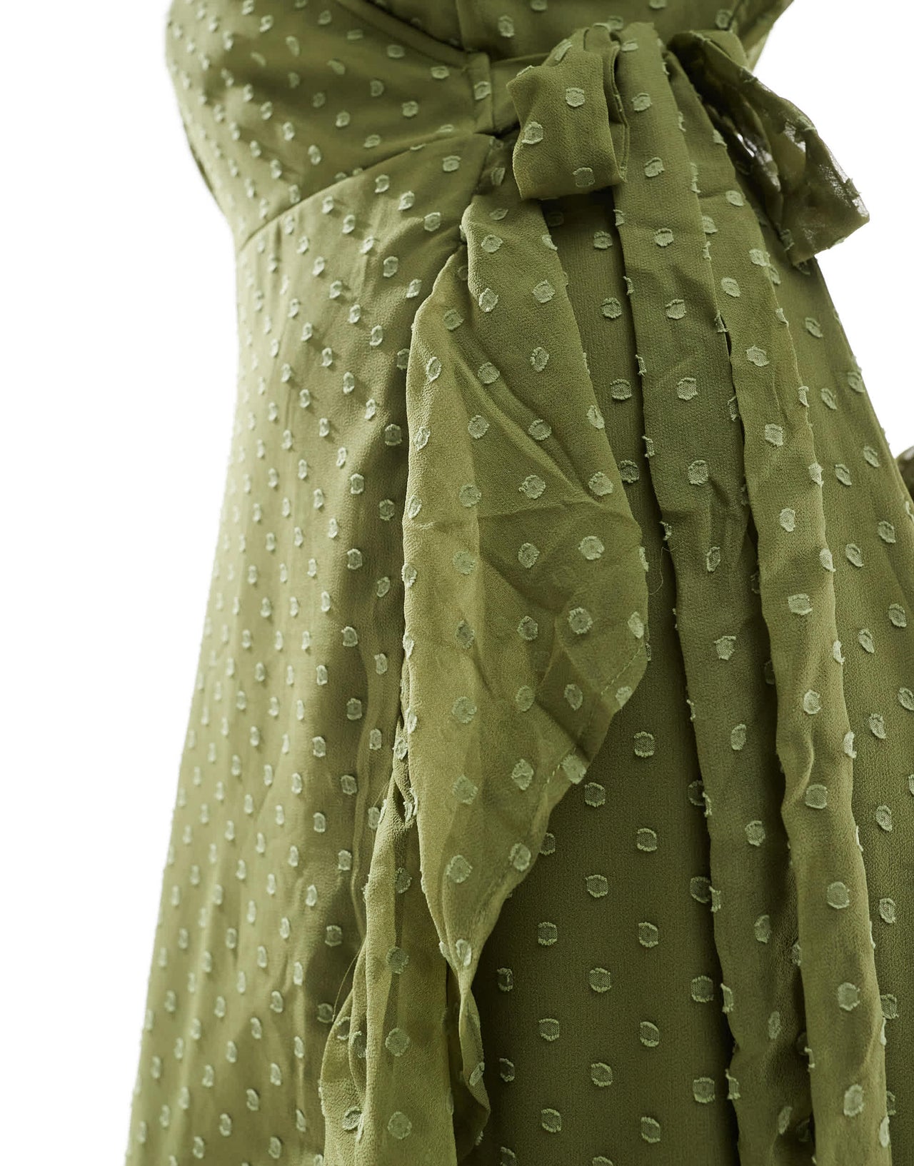 Vila Bridesmaid dobby wrap maxi dress with frill detail in olive green