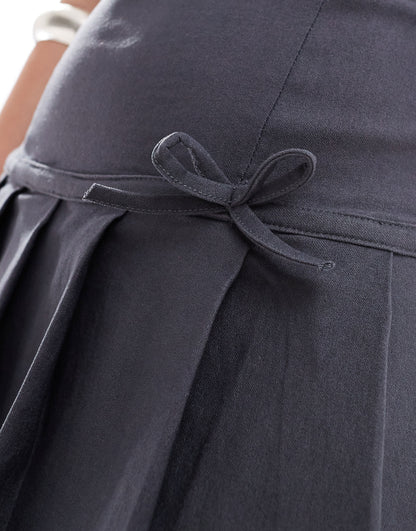 Motel jadzia drop waist pleated mini dress in charcoal grey