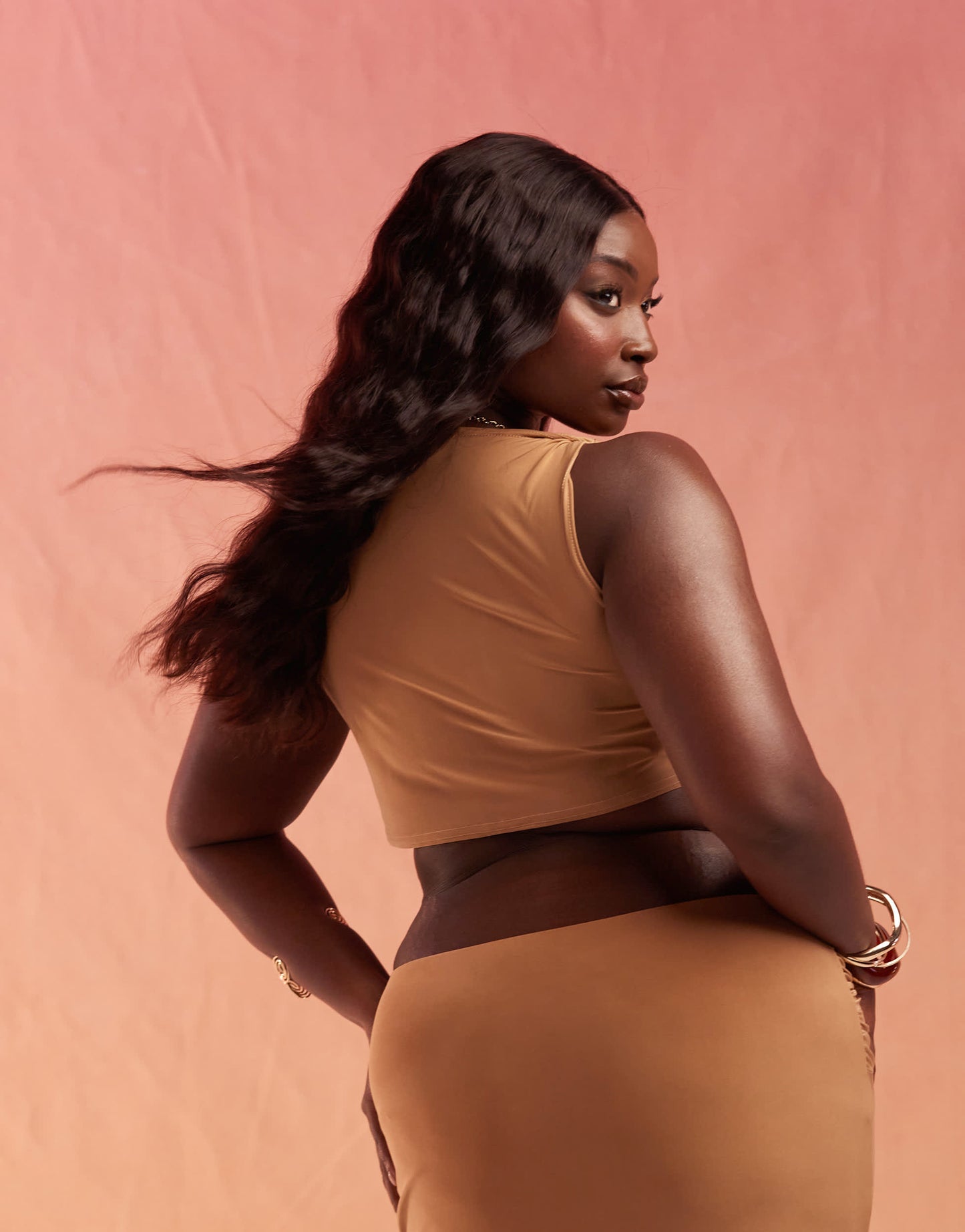 ASOS DESIGN Curve co-ord slinky twist shoulder top in sand