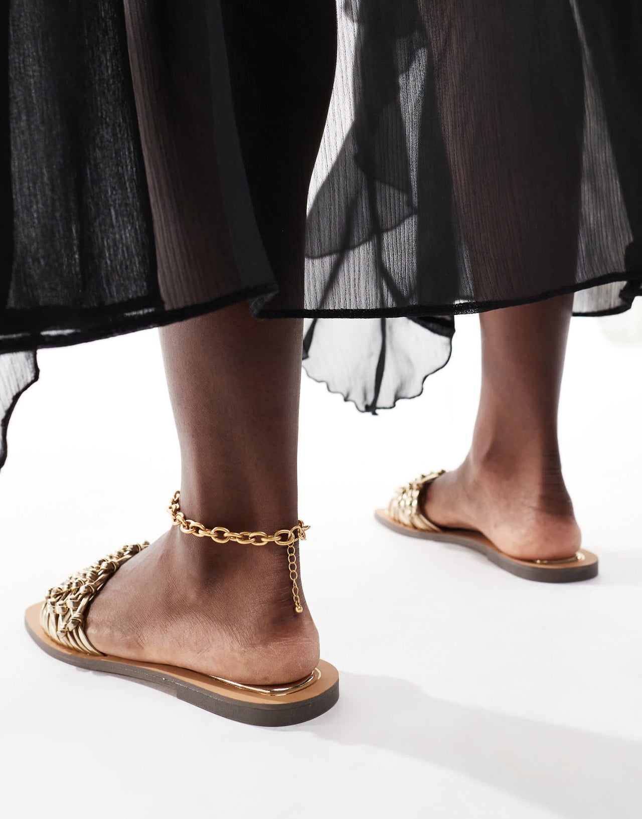 Bershka woven flat sandals in gold