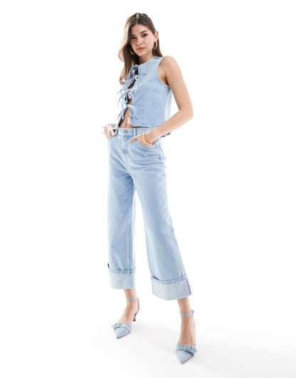 ASOS DESIGN denim tie front top in bleach