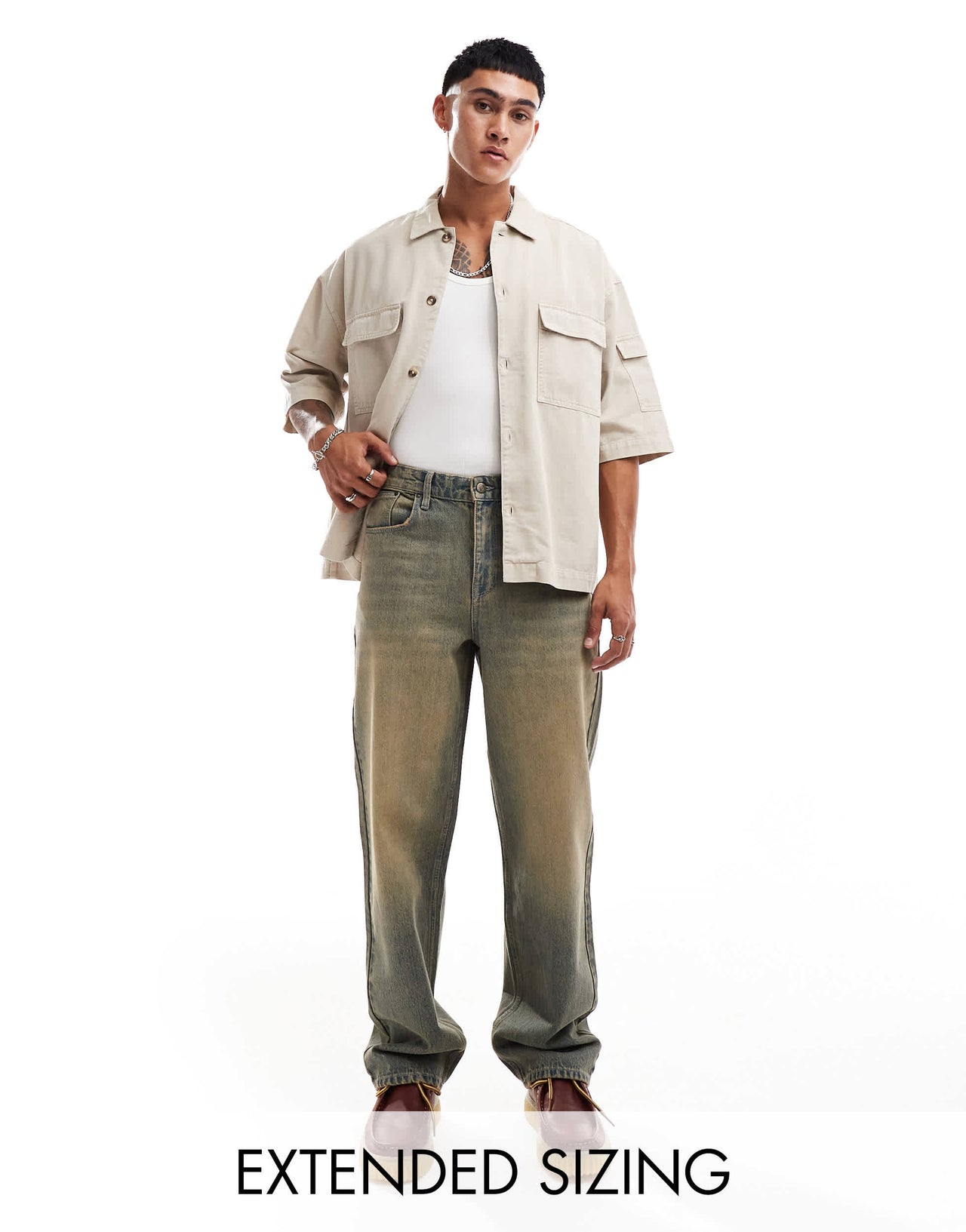 ASOS DESIGN baggy jeans with vintage brown tint in mid wash blue