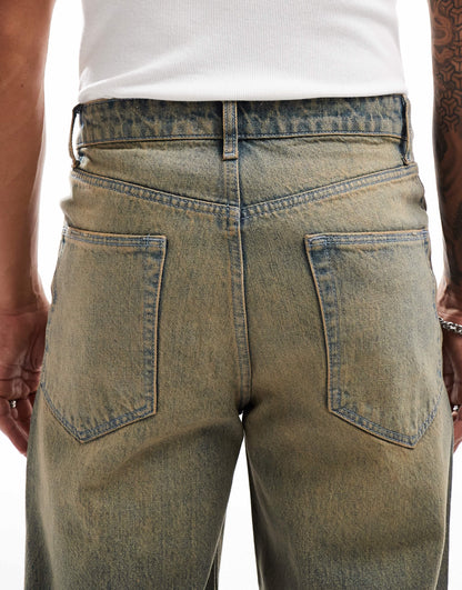 ASOS DESIGN baggy jeans with vintage brown tint in mid wash blue