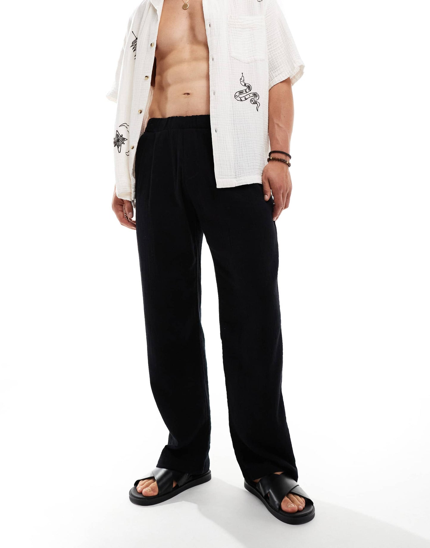 Bershka textured trouser co-ord in black