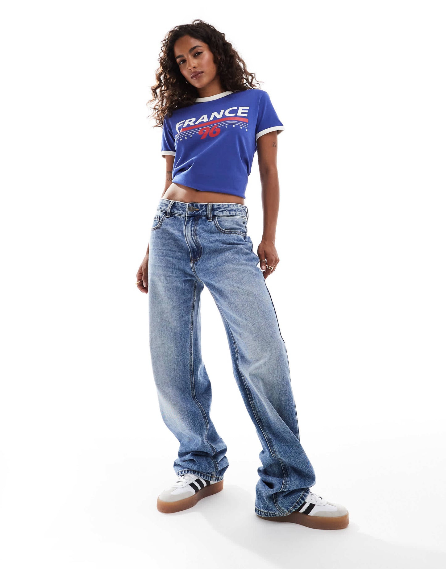 Stradivarius Teen STR straight leg jean in medium wash blue