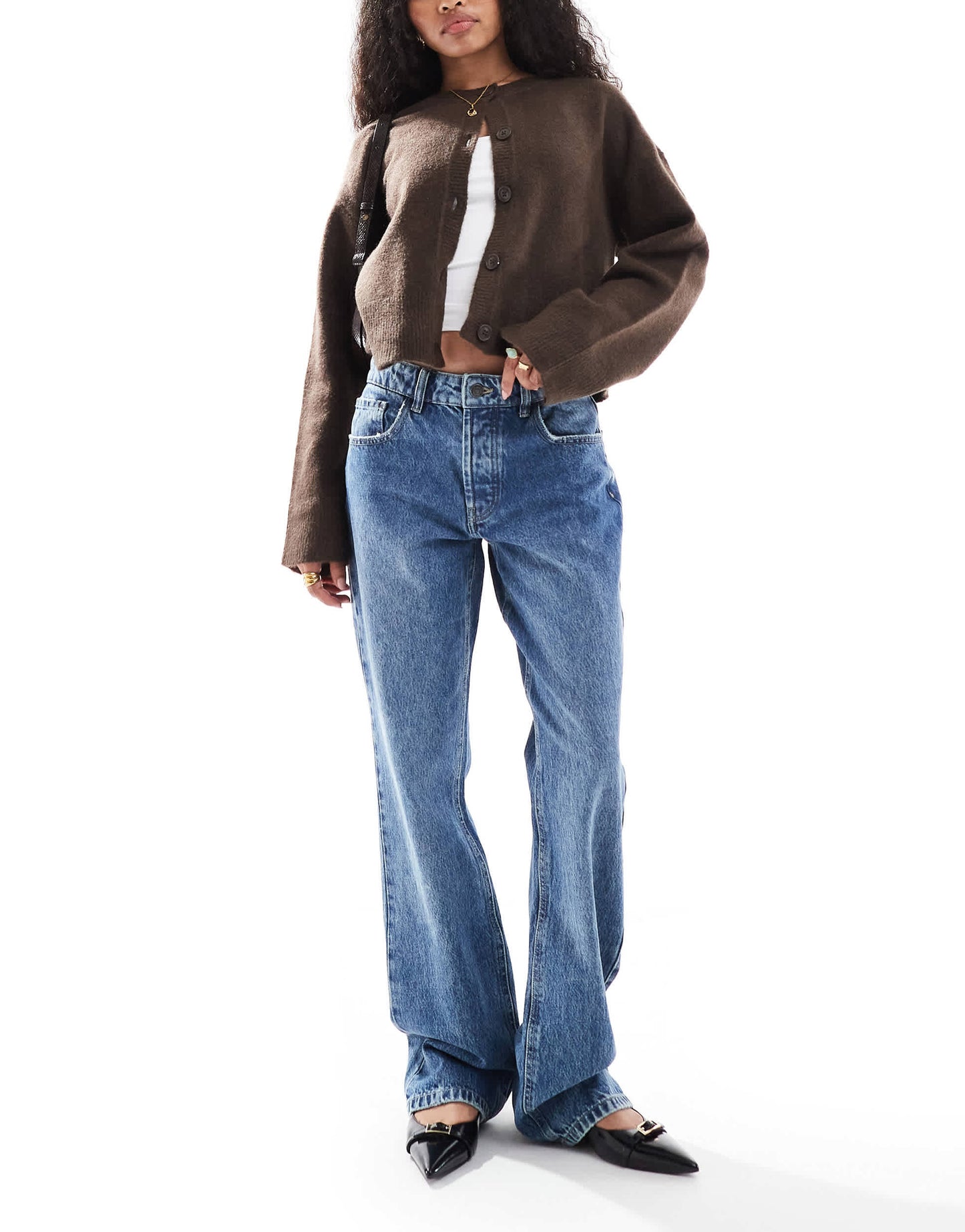 Stradivarius Petite STR straight leg jean in medium blue