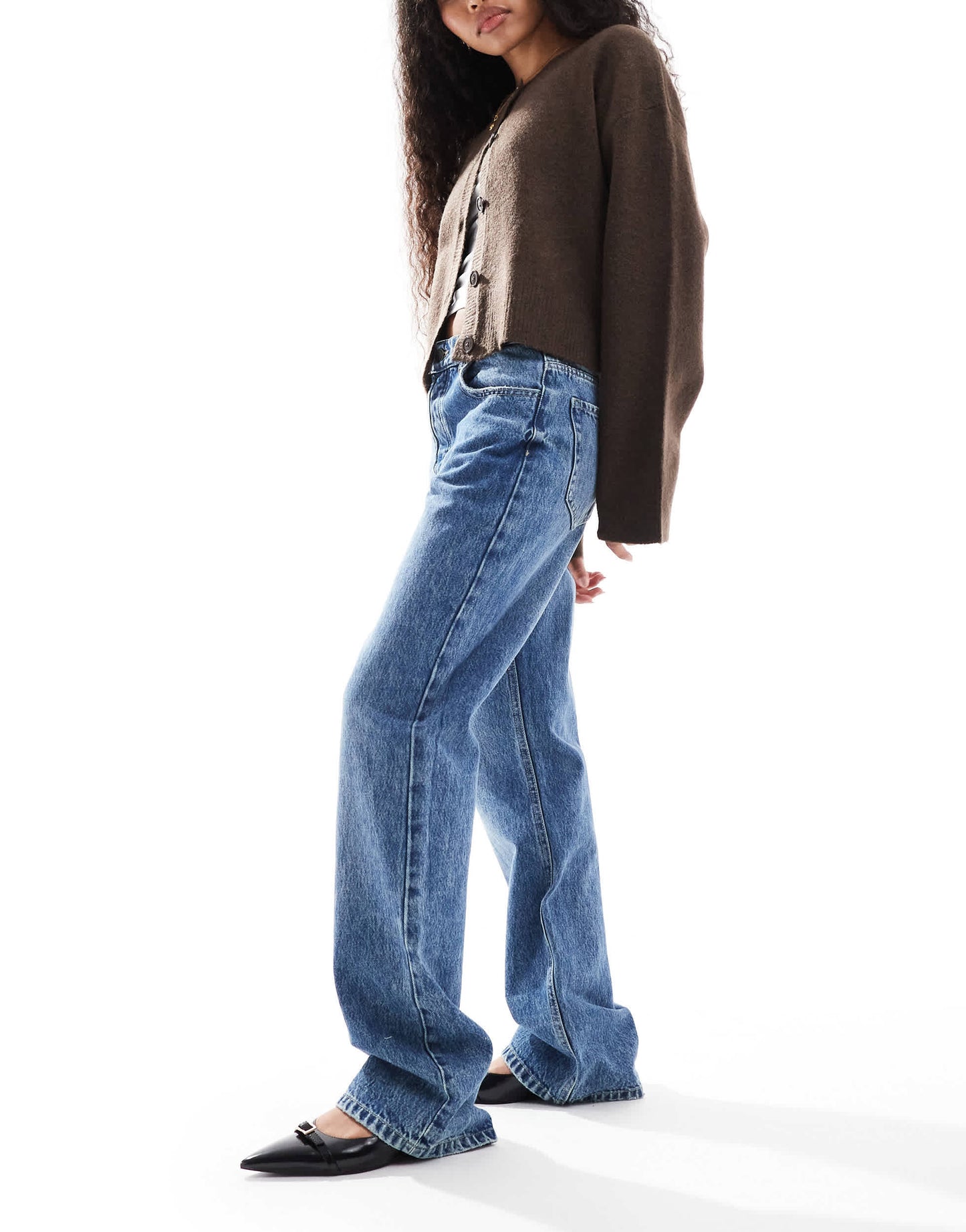 Stradivarius Petite STR straight leg jean in medium blue