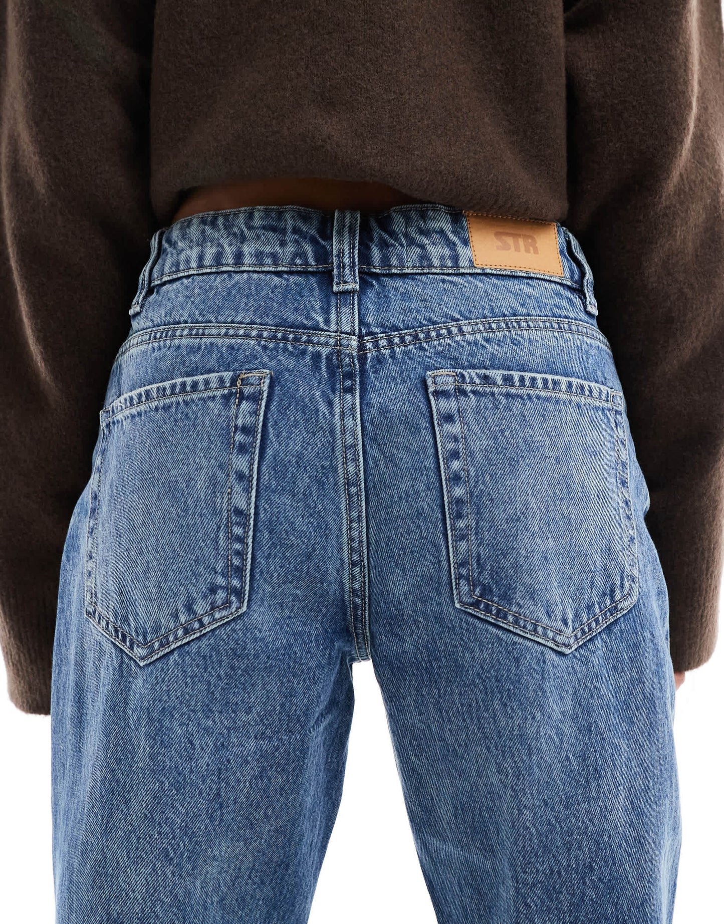 Stradivarius Petite STR straight leg jean in medium blue
