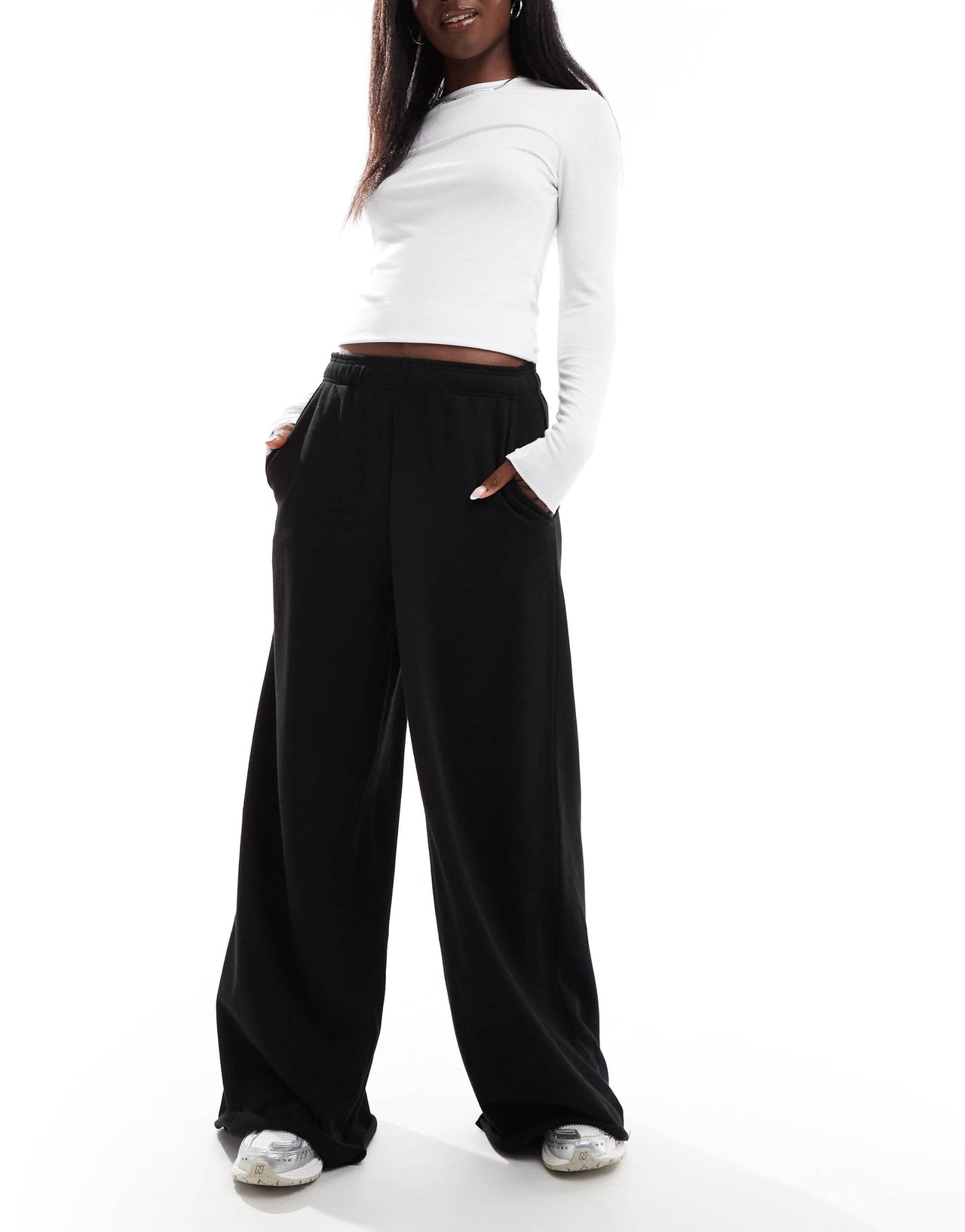Stradivarius STR ultra wide leg jogger in black
