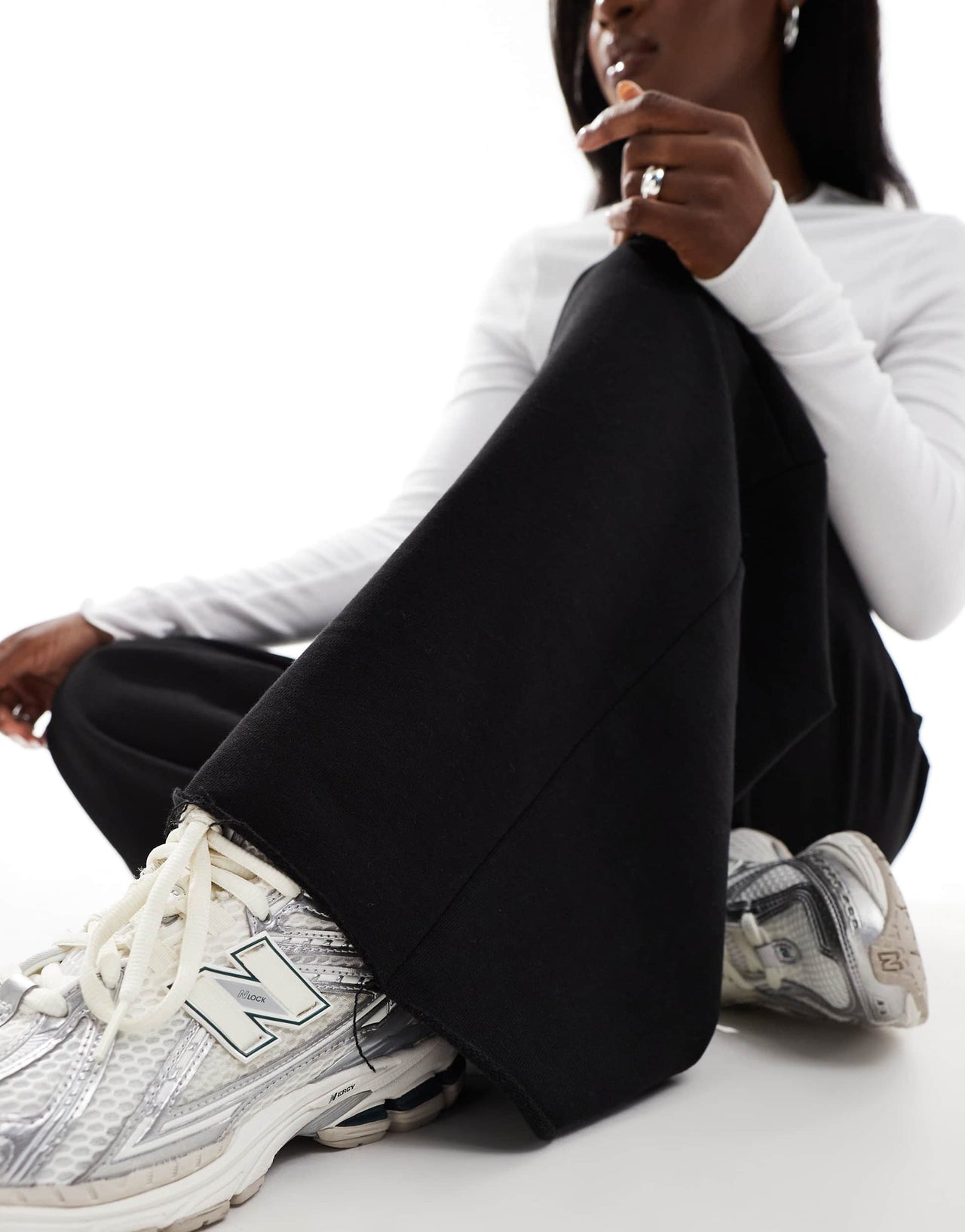 Stradivarius STR ultra wide leg jogger in black