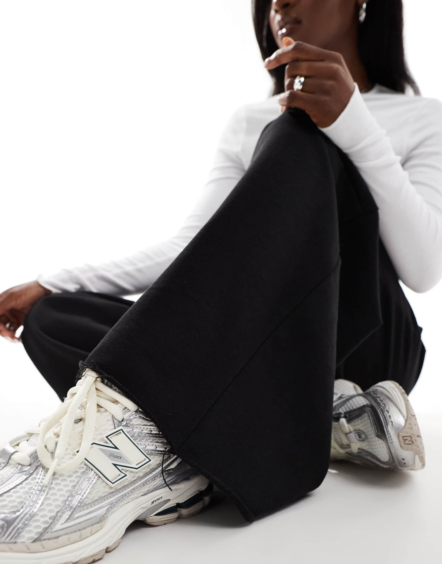 Stradivarius STR ultra wide leg jogger in black