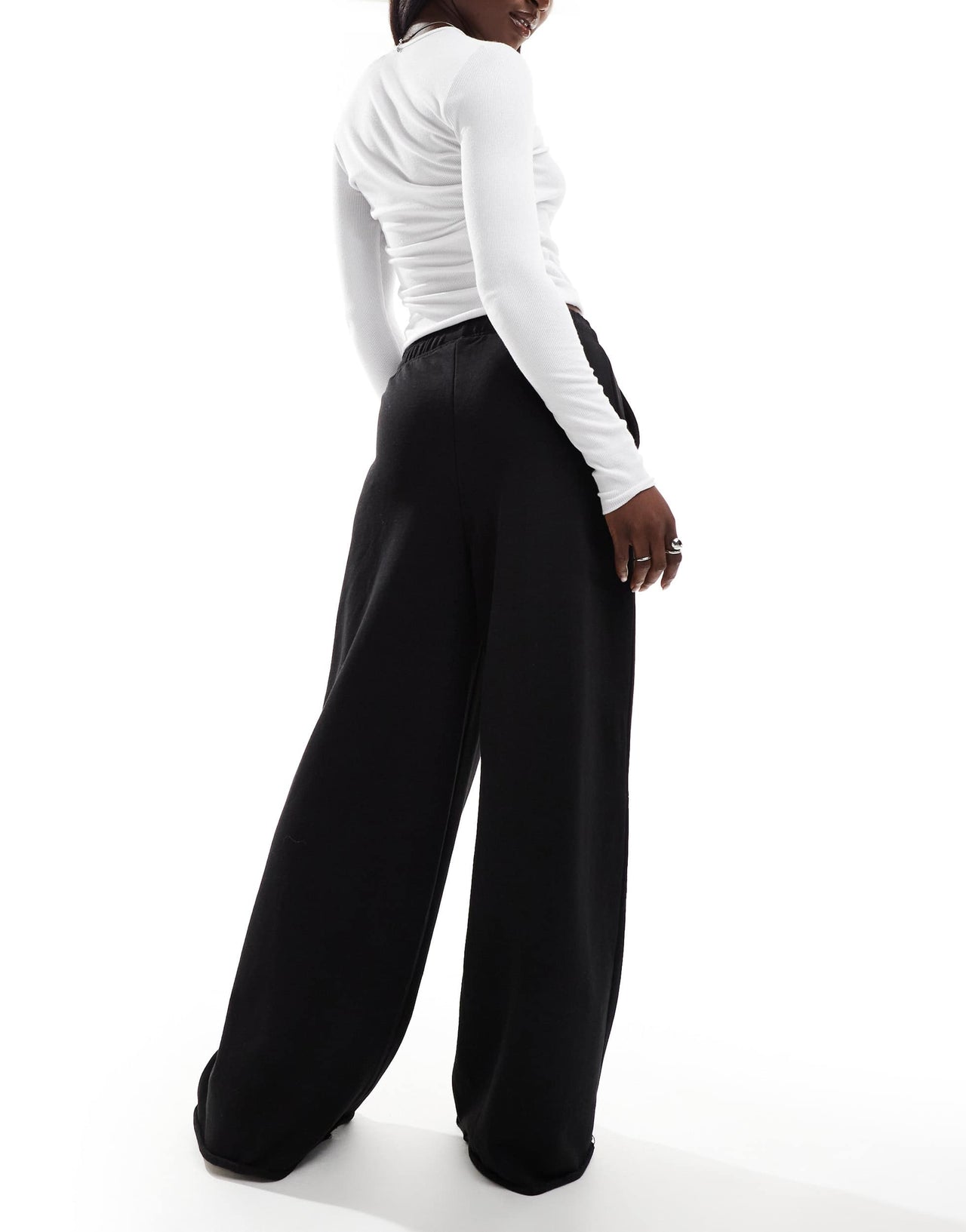 Stradivarius STR ultra wide leg jogger in black