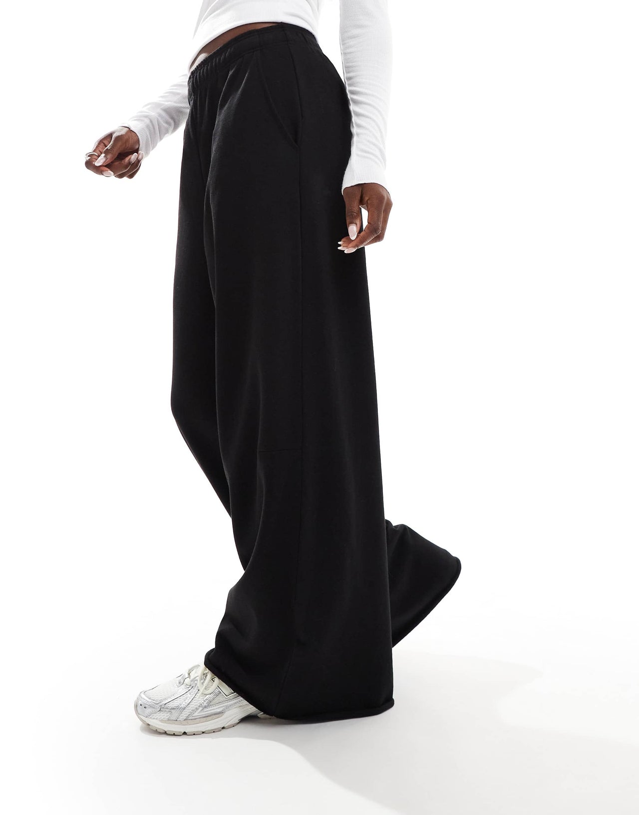 Stradivarius STR ultra wide leg jogger in black