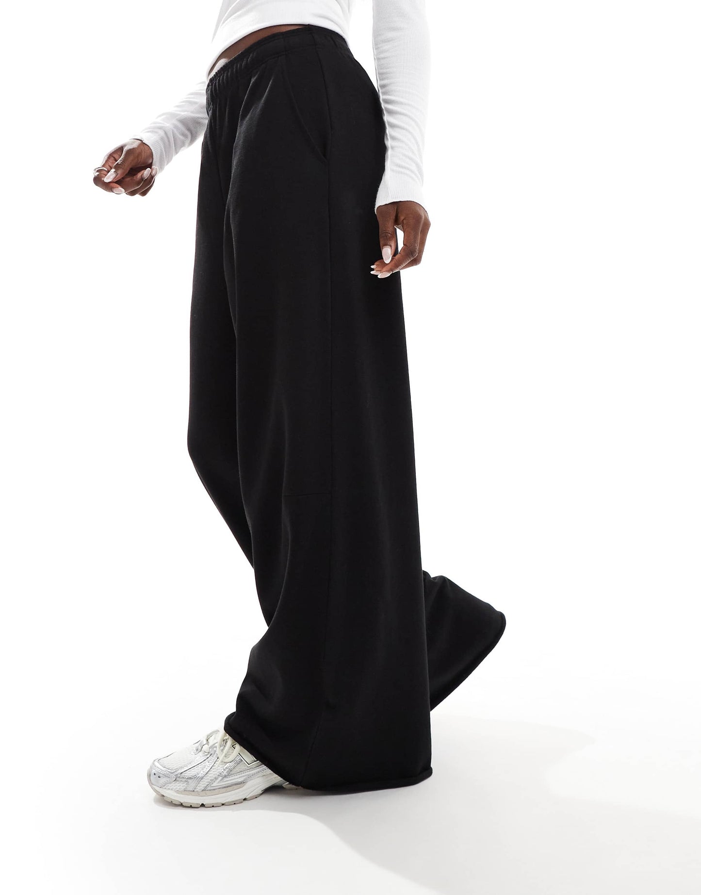 Stradivarius STR ultra wide leg jogger in black