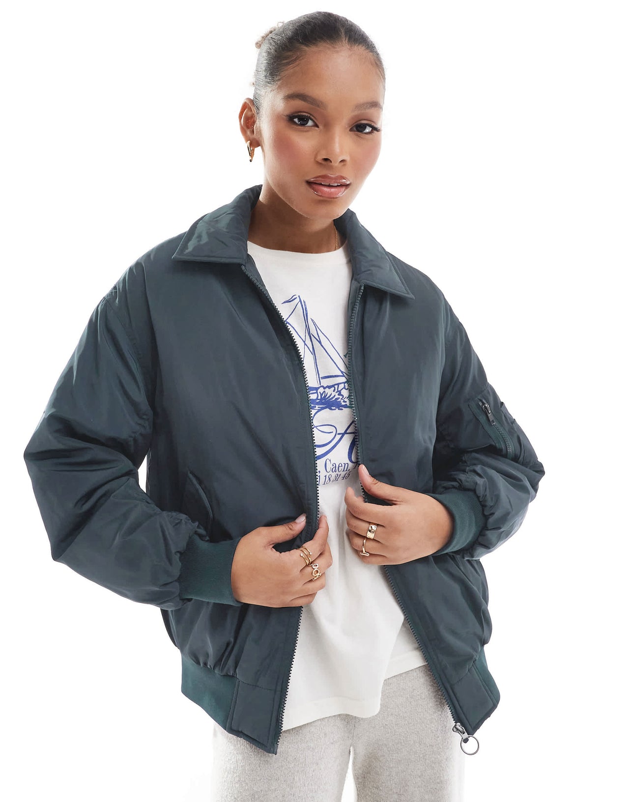 Stradivarius STR bomber jacket in navy