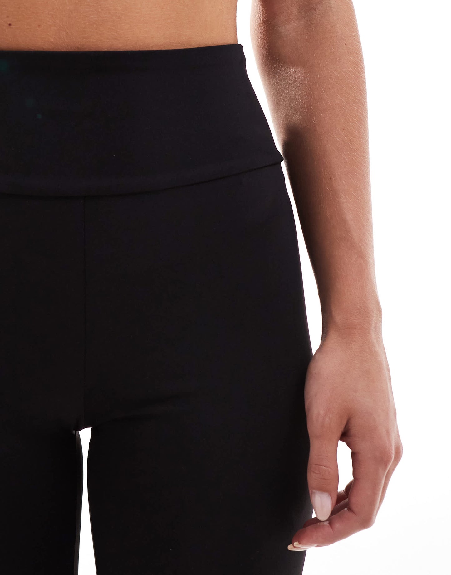 Stradivarius Petite jersey sculpt flare legging in black