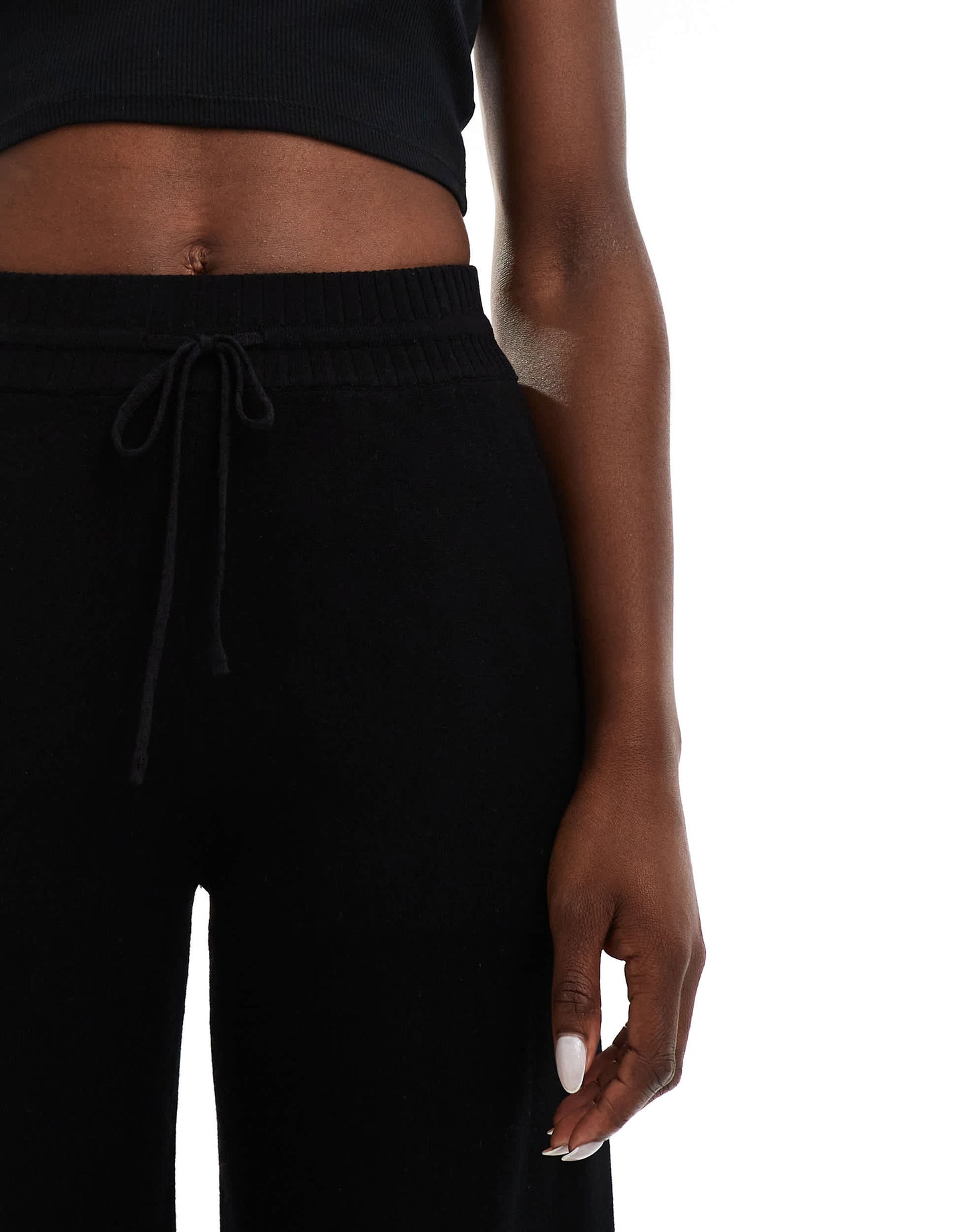 Stradivarius straight leg knitted trousers in black