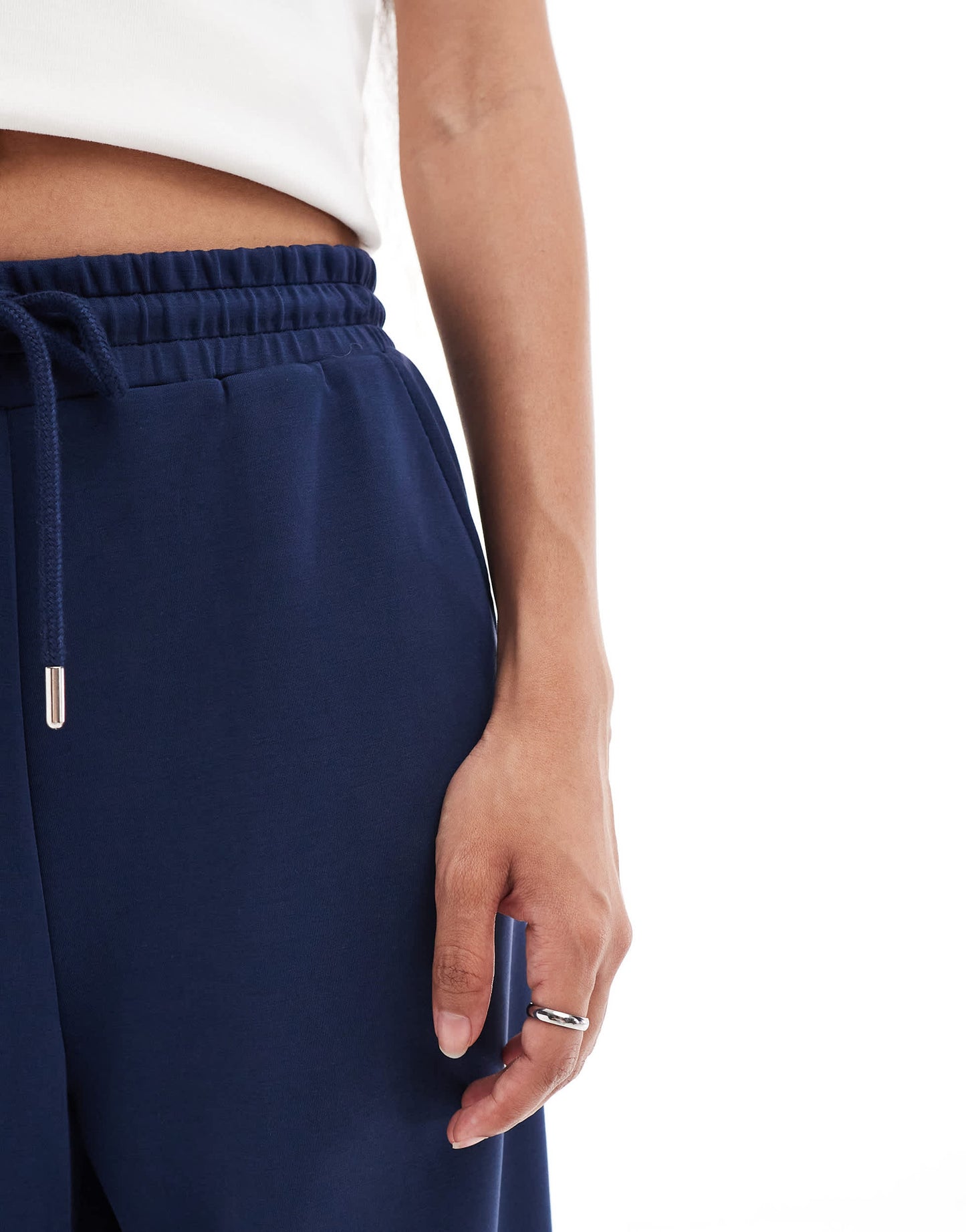 Stradivarius Petite soft touch wide leg jogger in navy