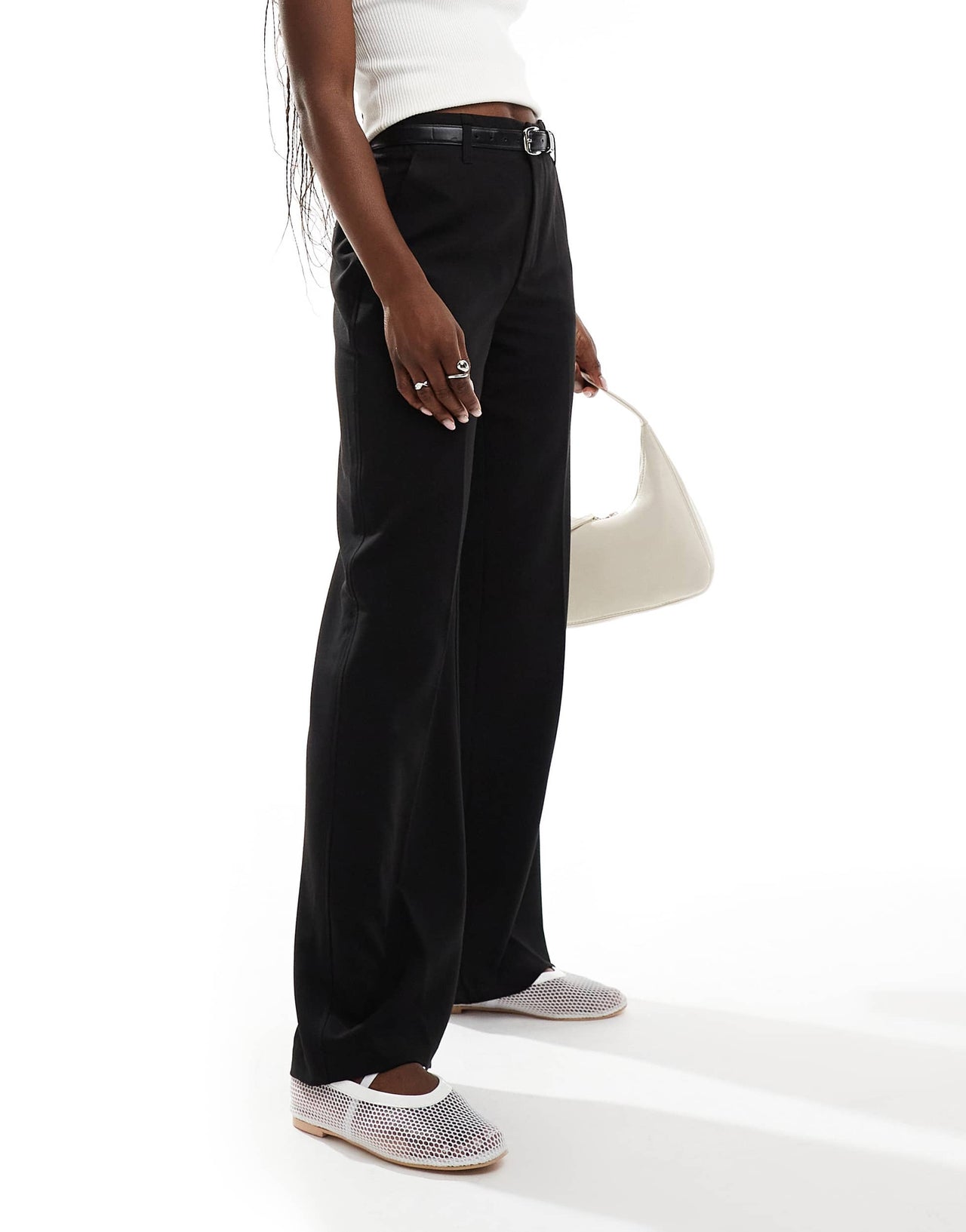 Stradivarius belted tailored trouser in black