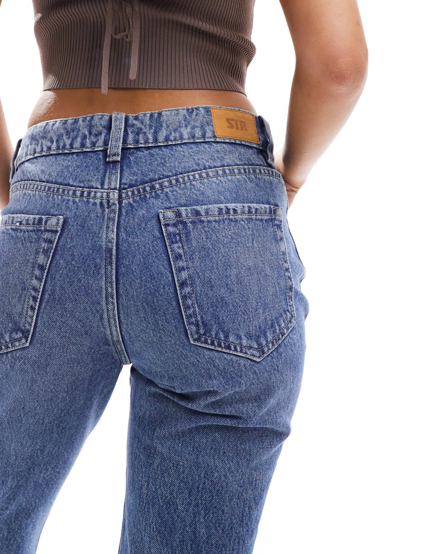 Stradivarius STR straight leg jean in medium blue