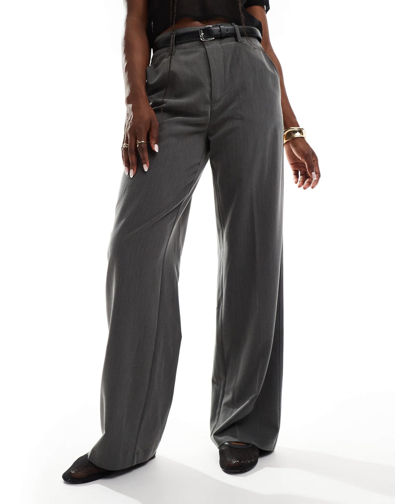 Stradivarius belted tailored trouser in grey