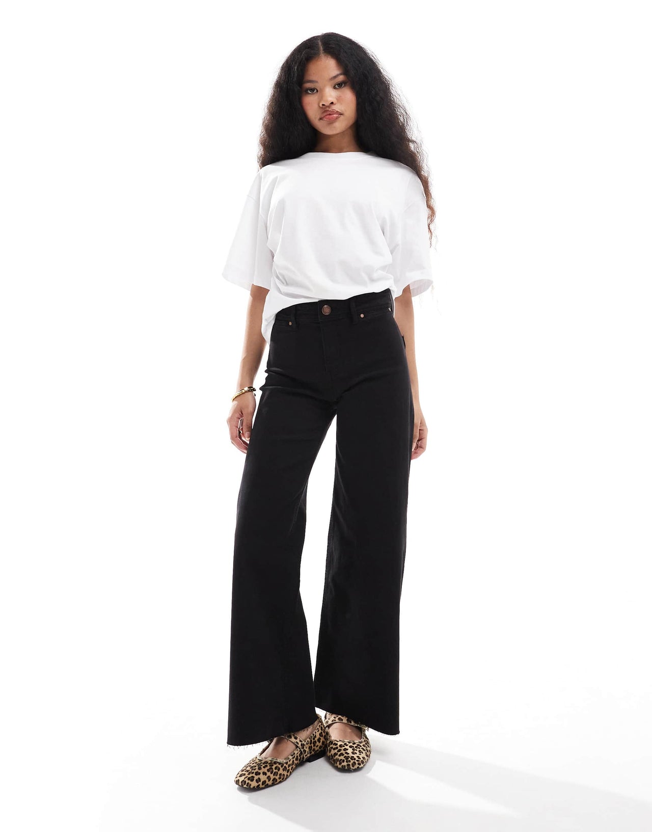 Stradivarius Petite wide leg jeans in black