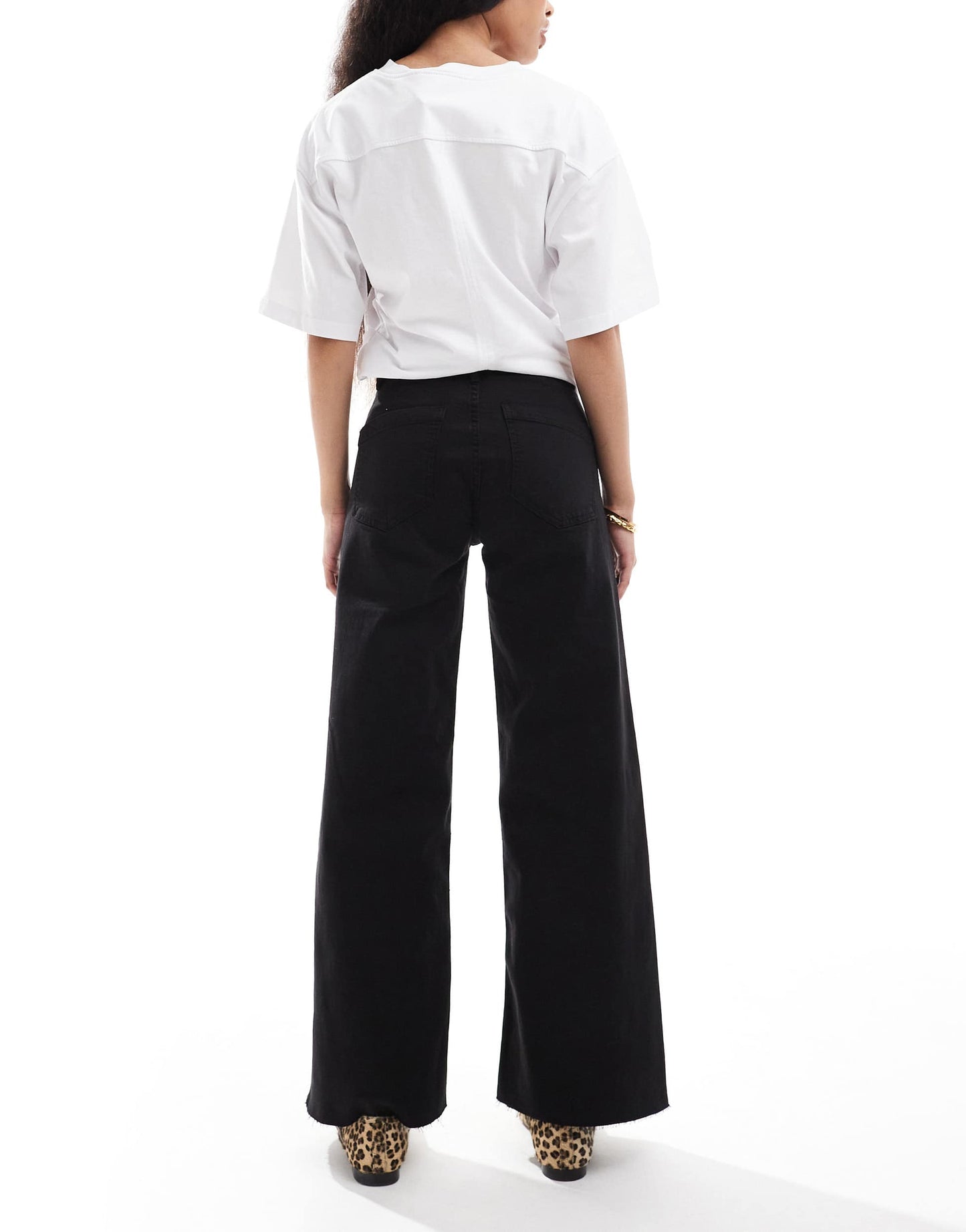 Stradivarius Petite wide leg jeans in black