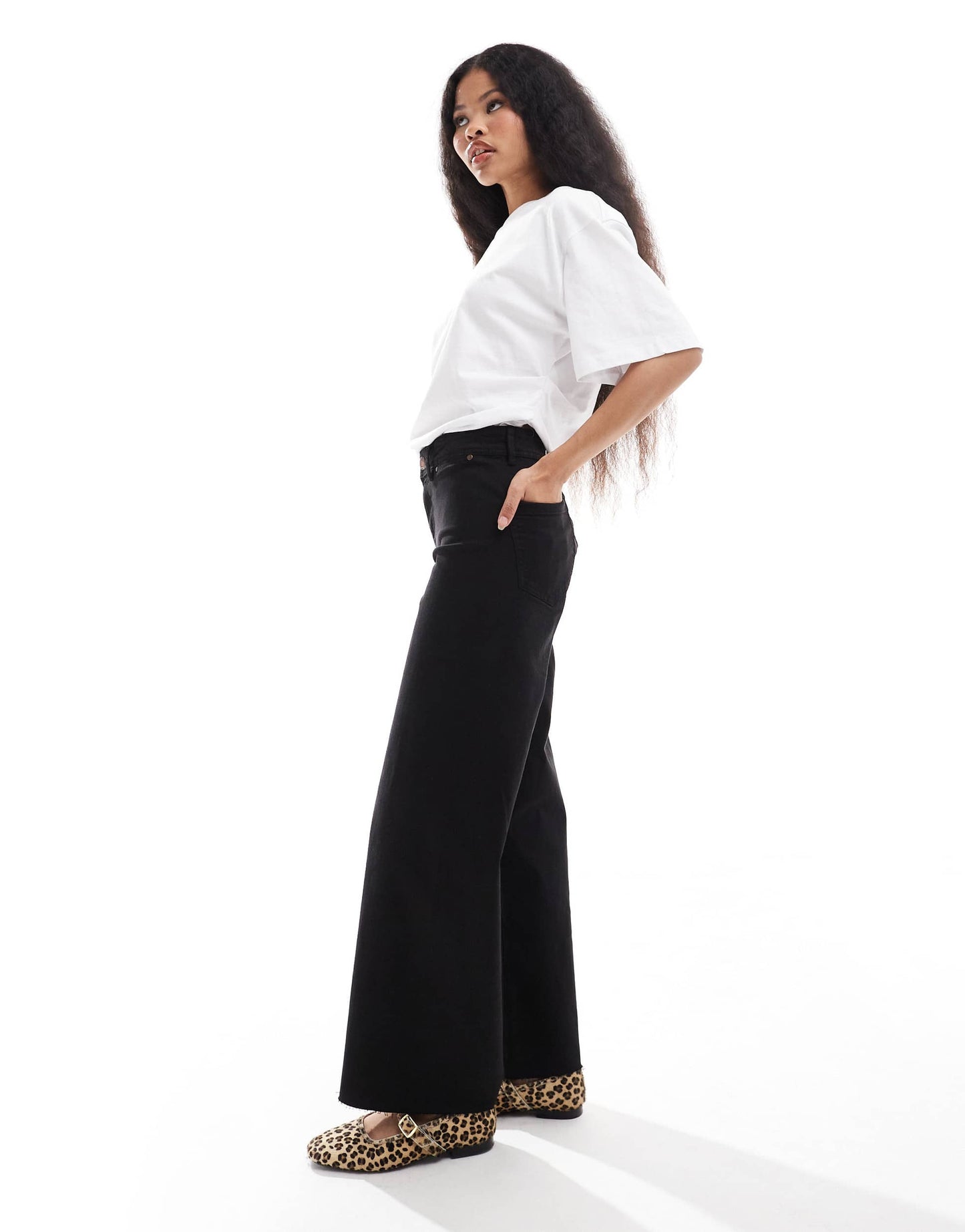 Stradivarius Petite wide leg jeans in black