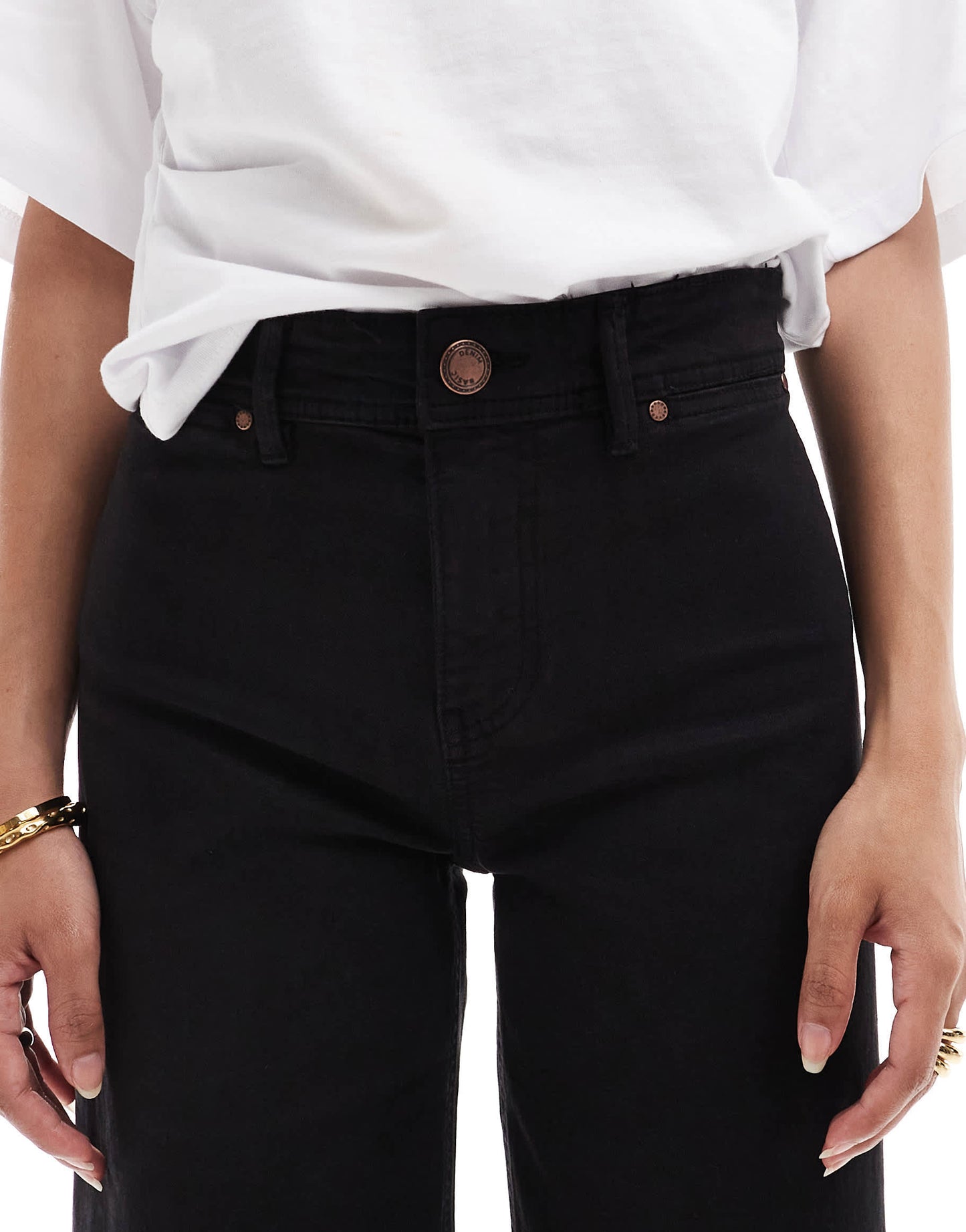 Stradivarius Petite wide leg jeans in black